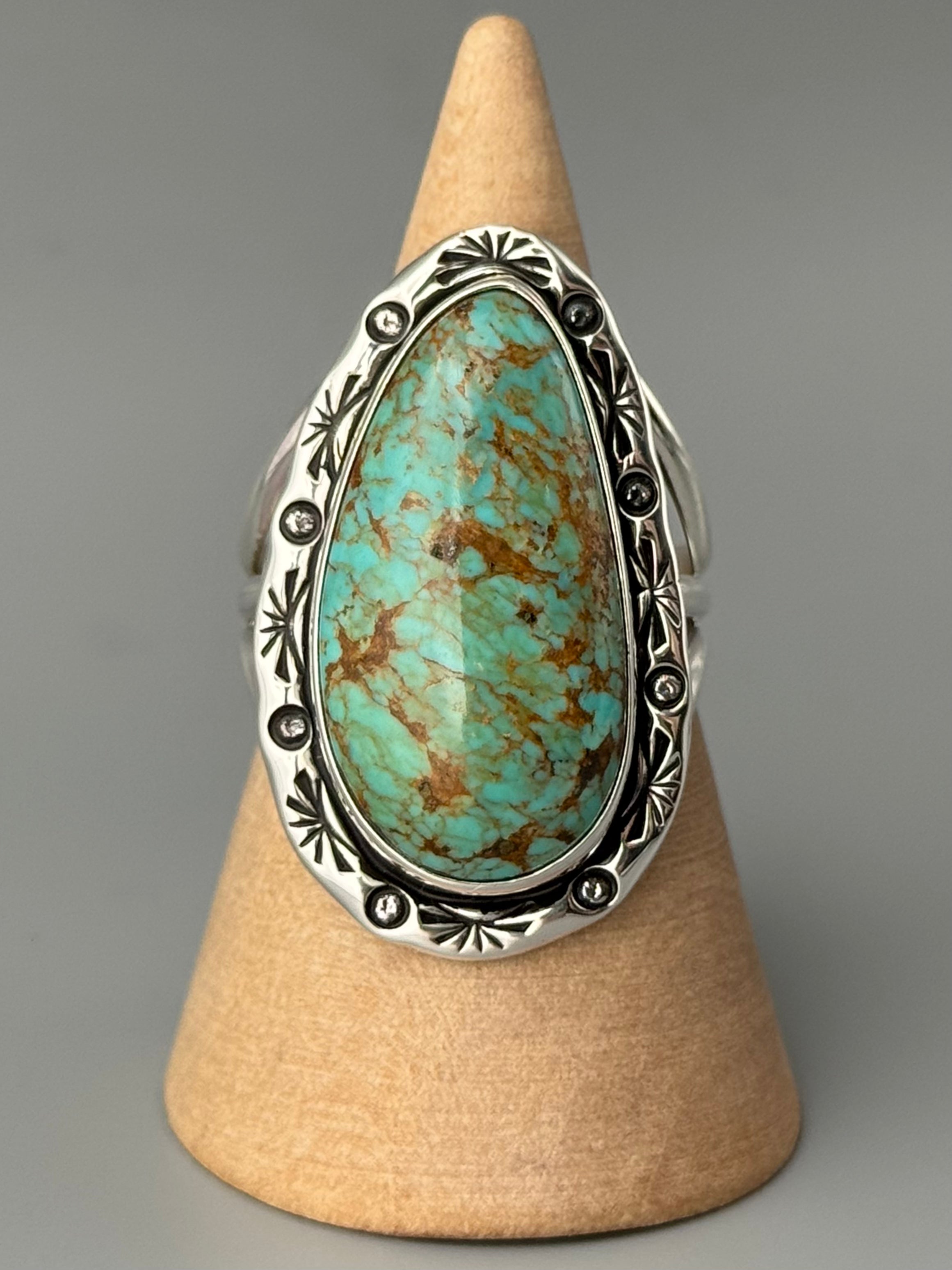 •KINGMAN TURQUOISE - SHÁ• Navajo silver ring (size 10.25)