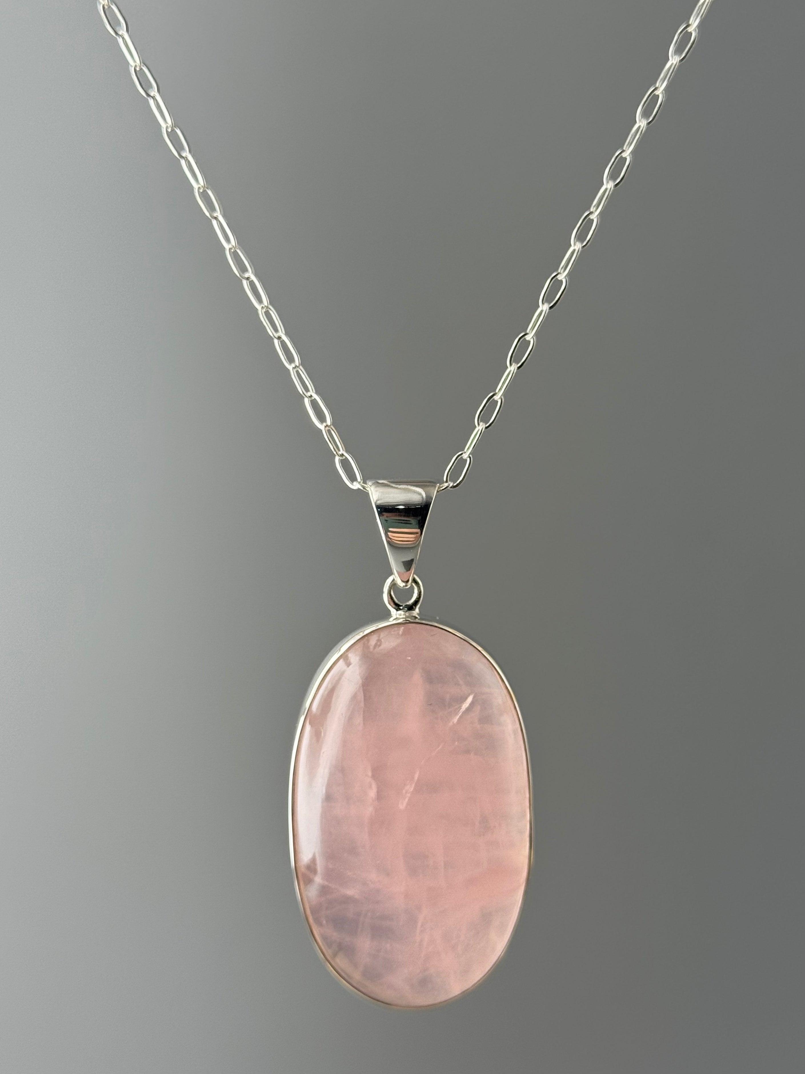 •ROSE QUARTZ - LARGE OVAL• sterling silver pendant