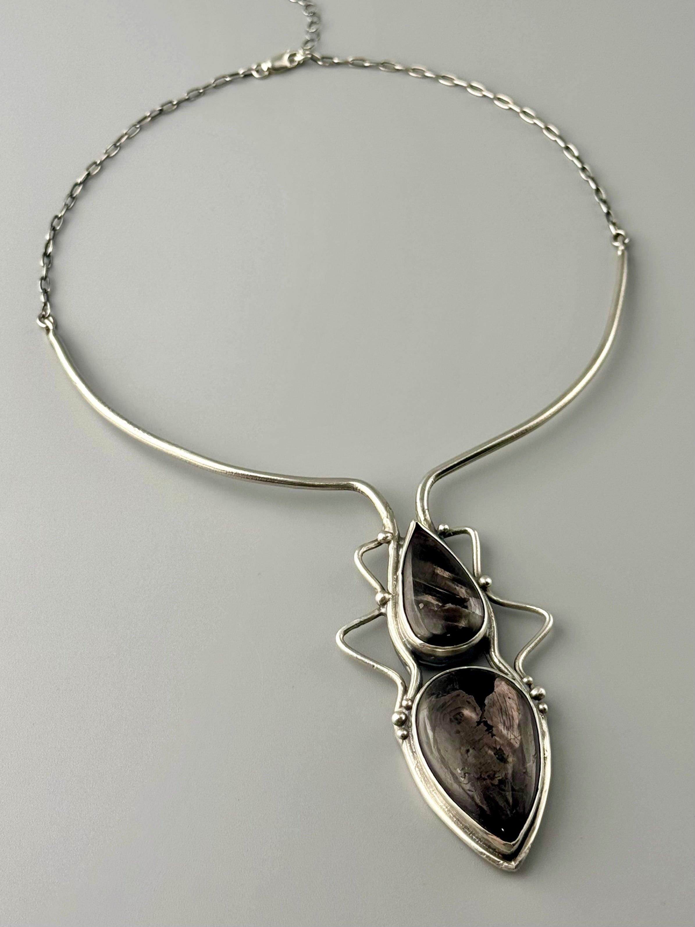 •GROUNDED IN POWER• hypersthene + silver cuff necklace (16" - 20" long)