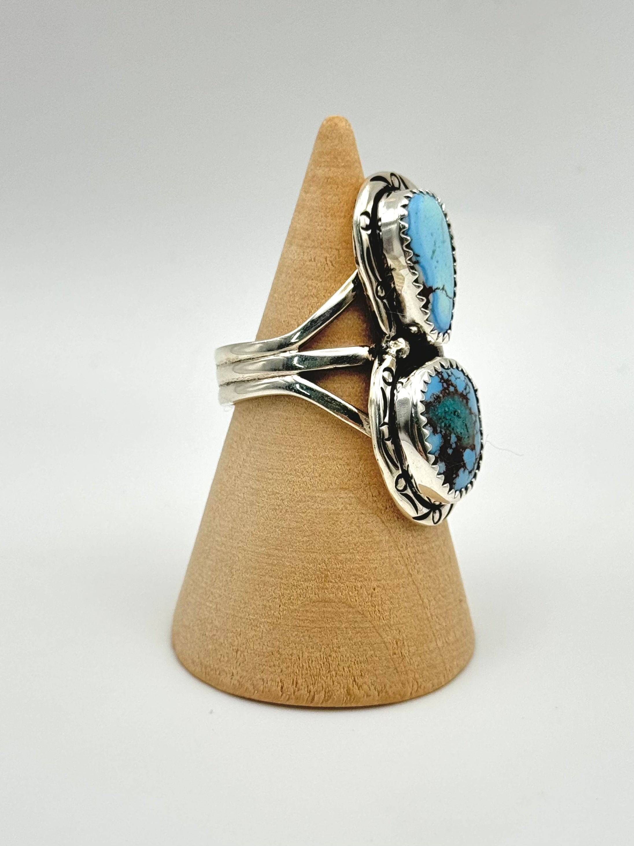 •GOLDEN HILL TURQUOISE - 1• Navajo silver double stone ring (size 8)