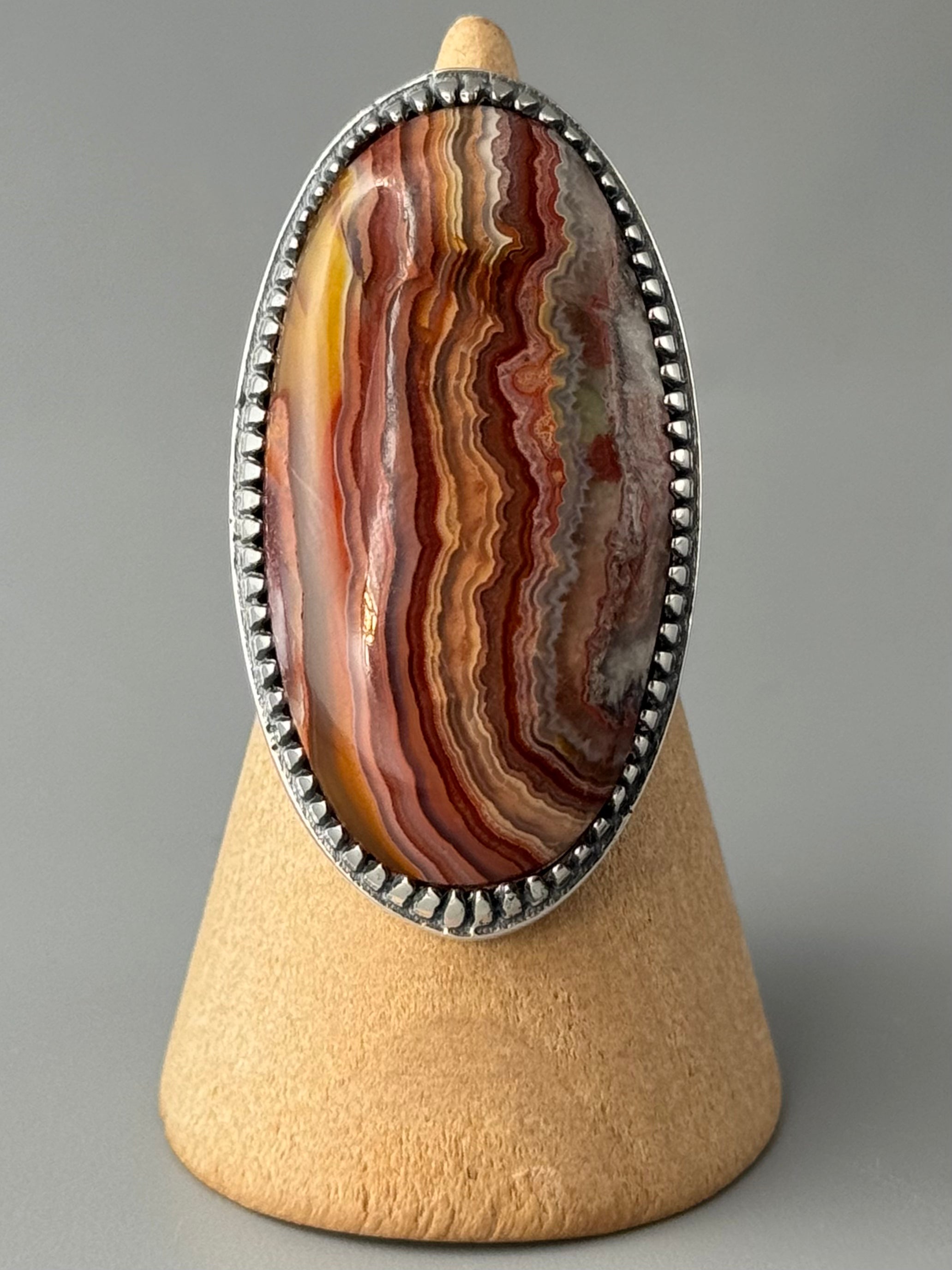 •CRAZY LACE AGATE - OVAL• serrated bezel silver ring (various sizes)