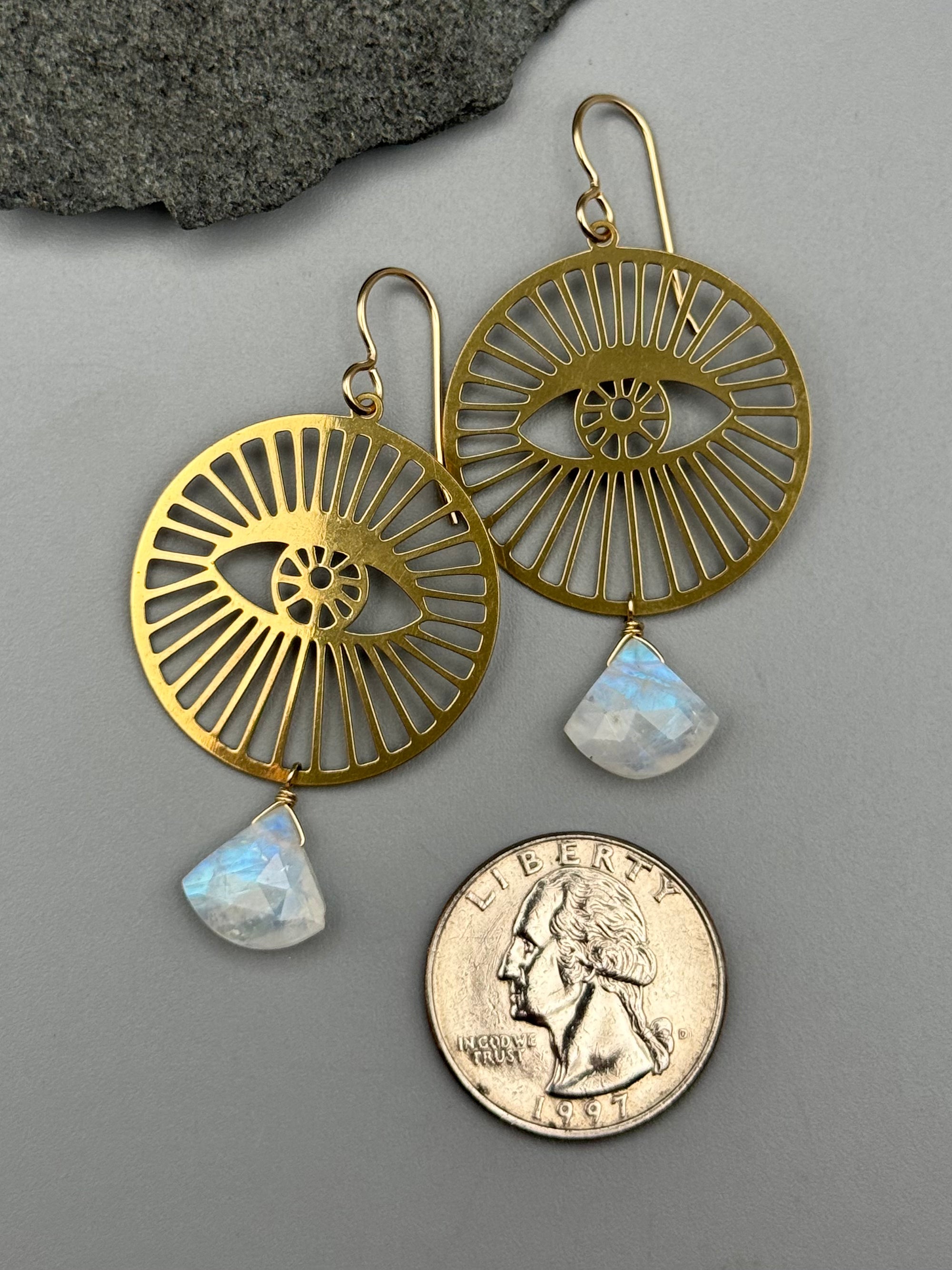 •GAZE• rainbow moonstone + gold earrings