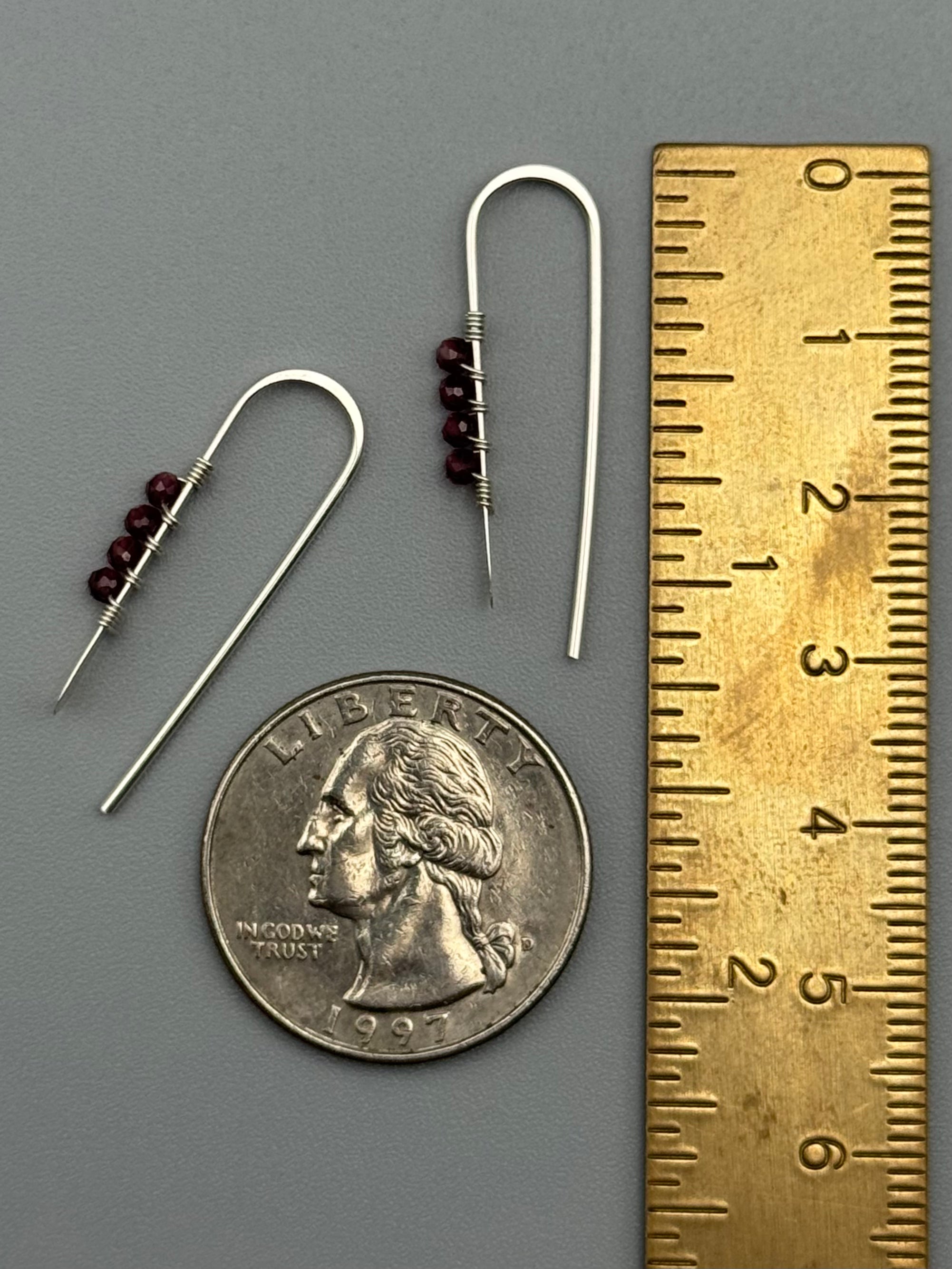 •PETITE THREADER• garnet + silver earrings