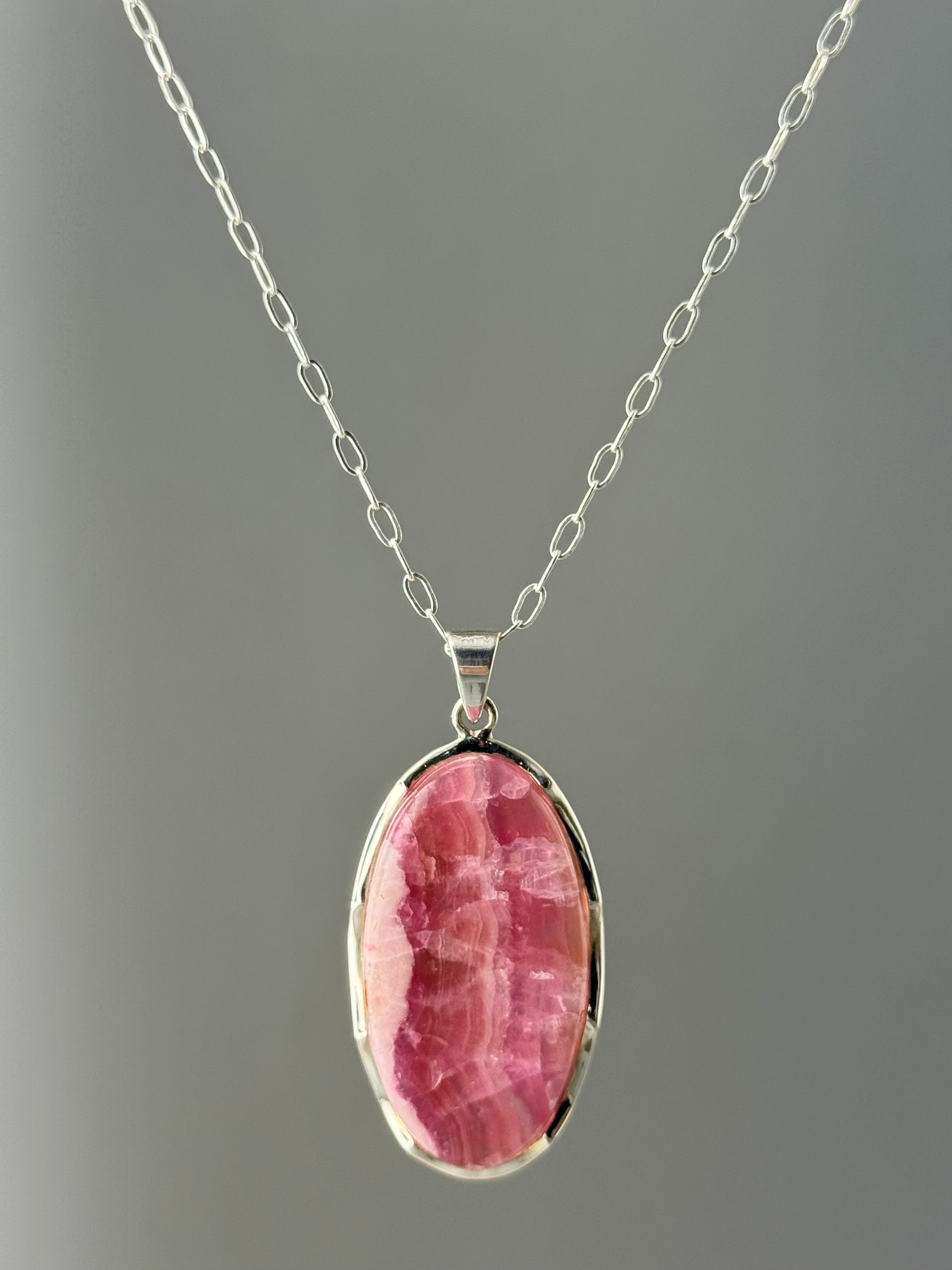 •RHODOCHROSITE OVAL - SCALLOPED - 1• sterling silver pendant