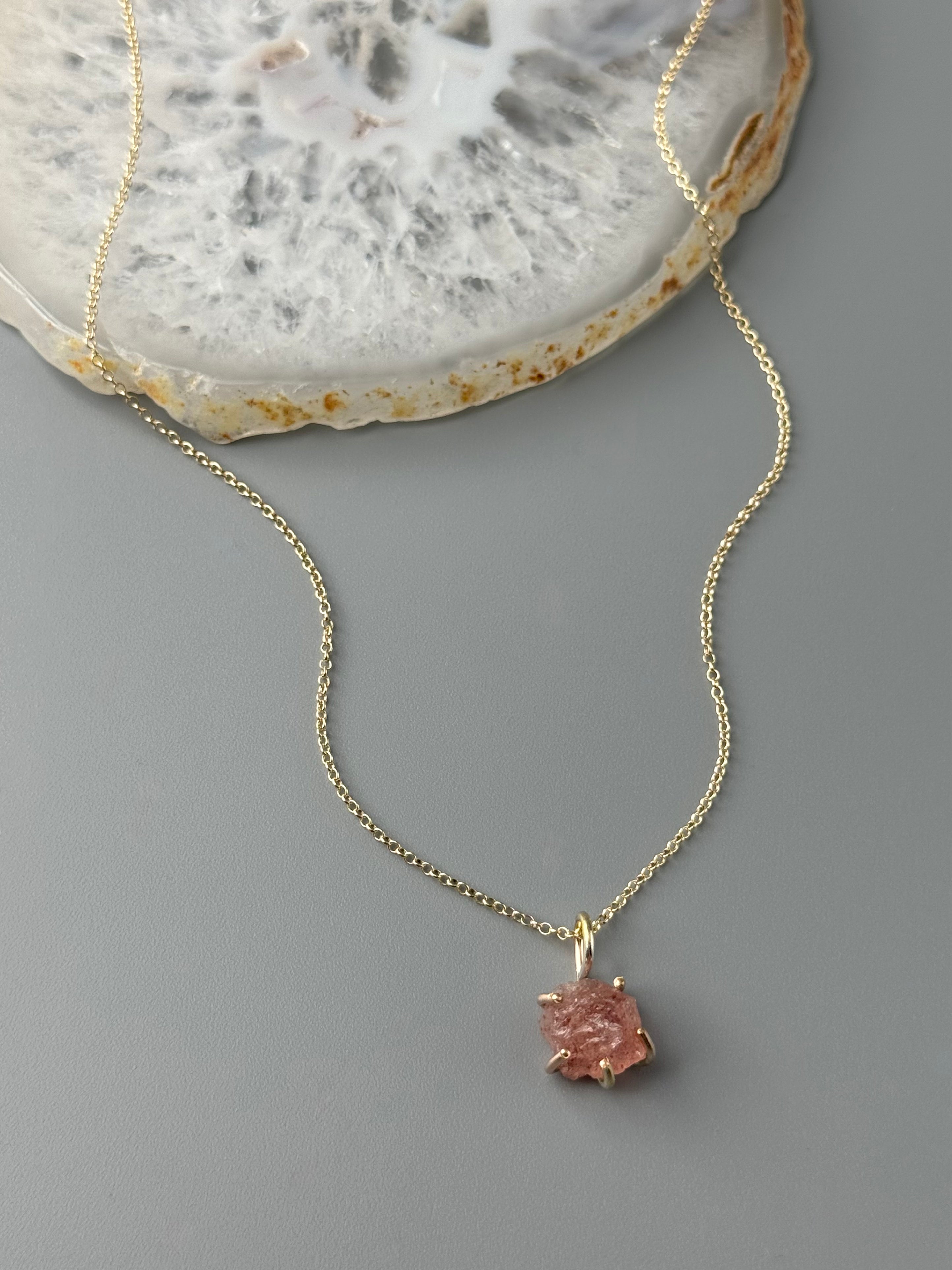 •CRADLE• rose quartz + gold necklace (18" long)