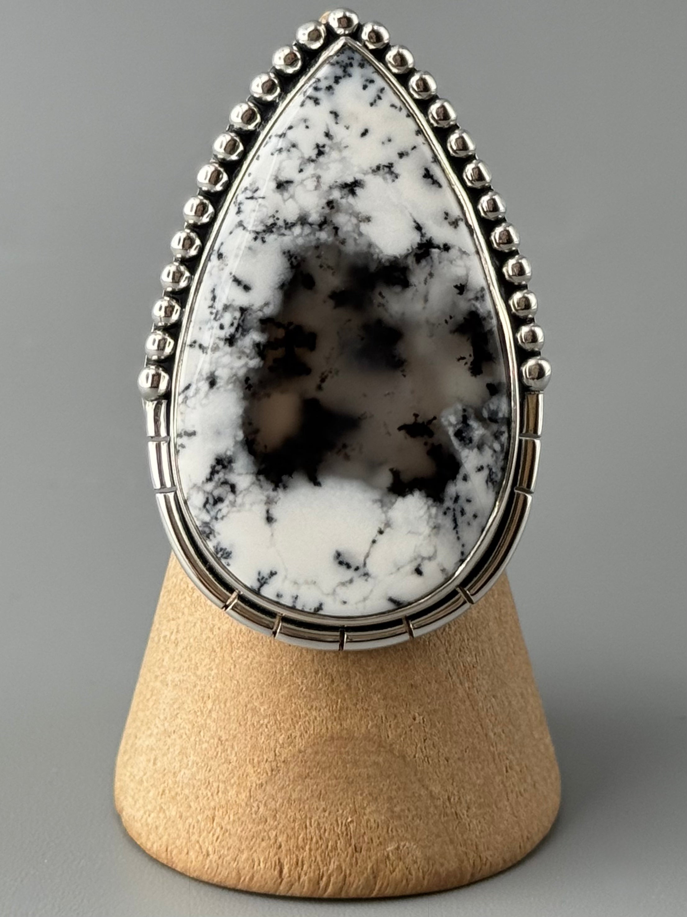 •DENDRITIC OPAL TEAR - CANYON• split band silver ring (size 8)