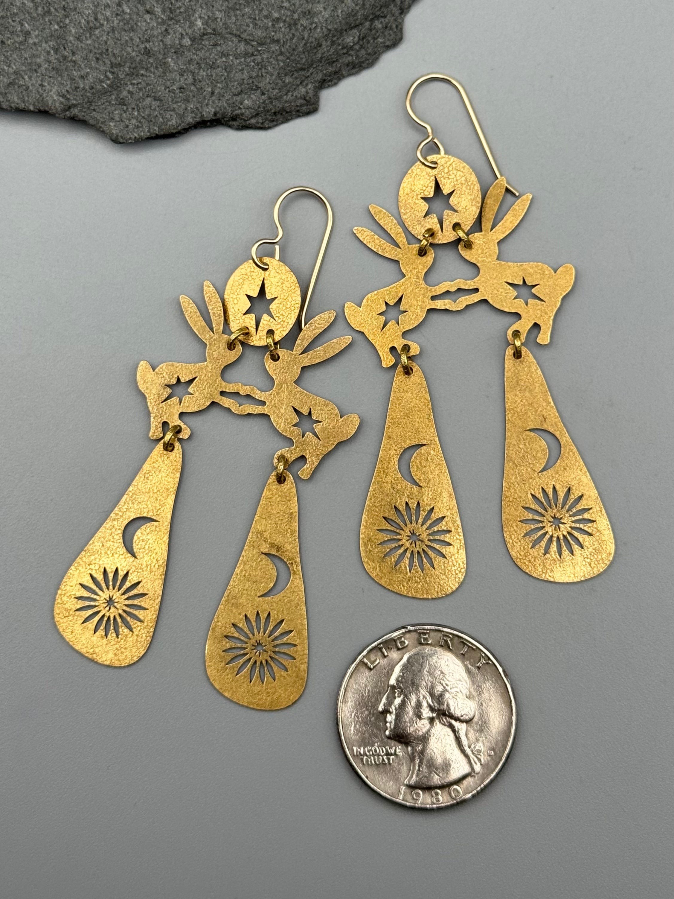 •RABBIT IN THE MOON• gold dangle earrings