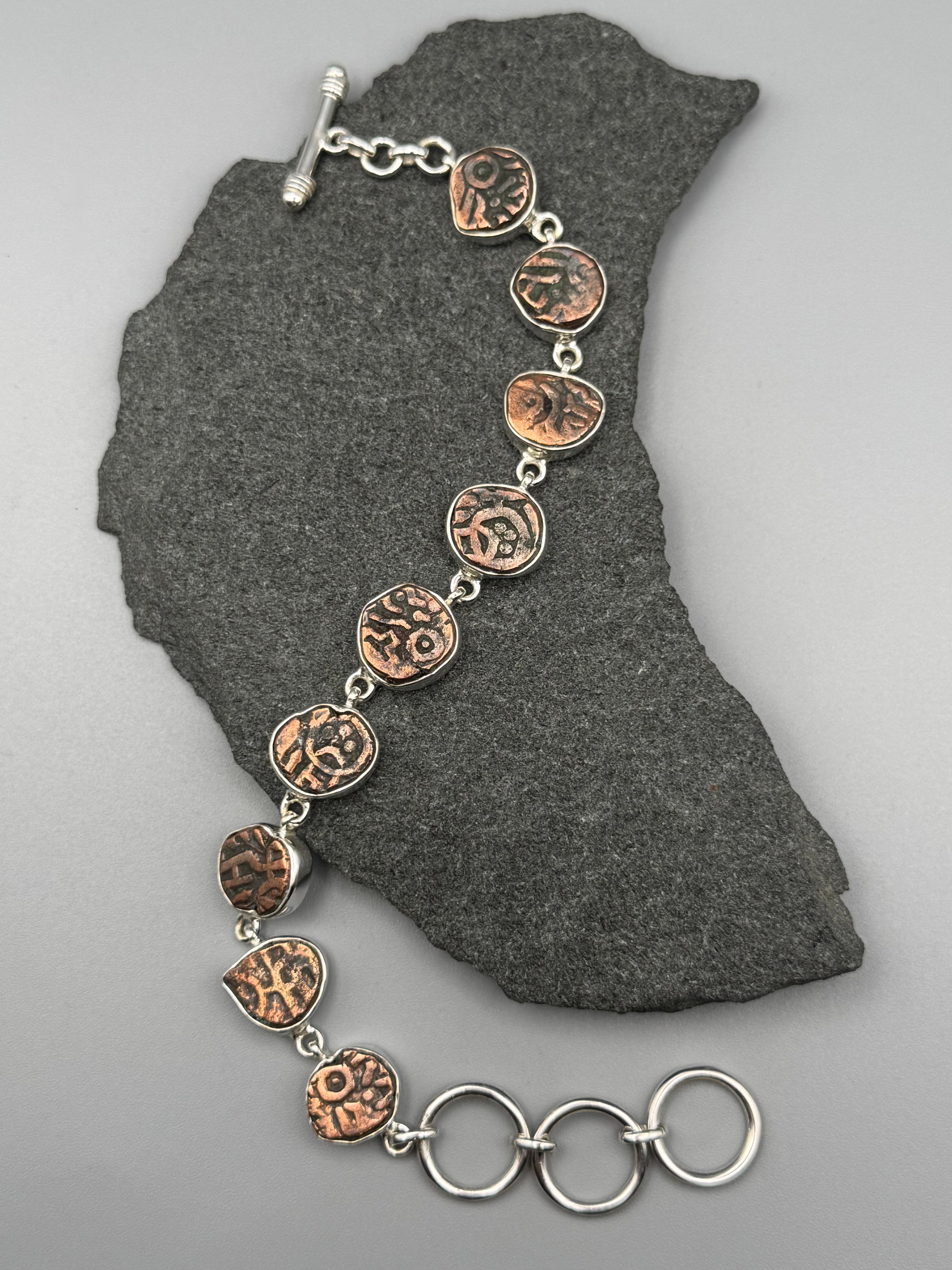 •COIN FRAGMENTS• linked silver bracelet (7.25" - 8.5")