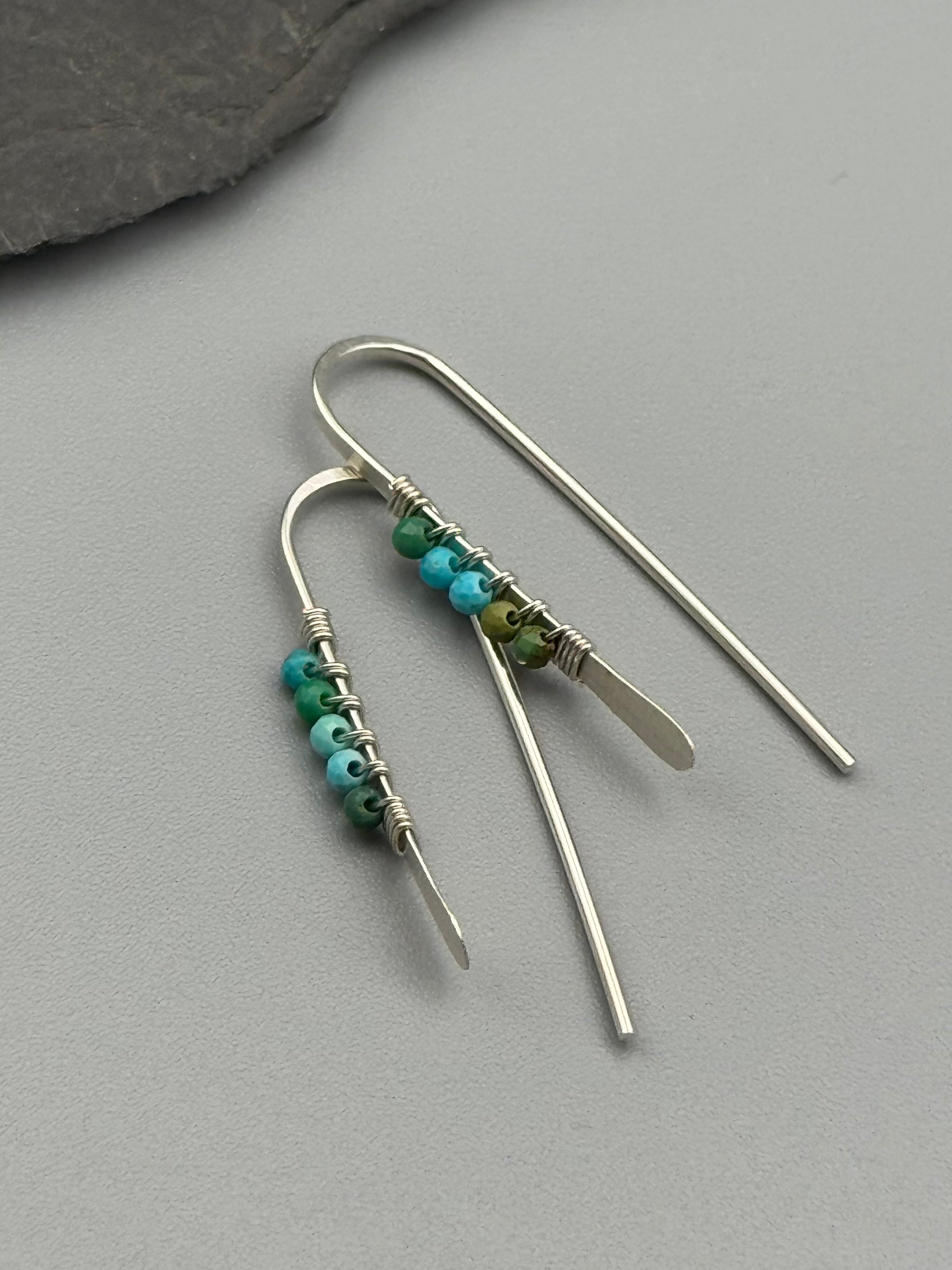 •PETITE THREADER• turquoise + silver earrings