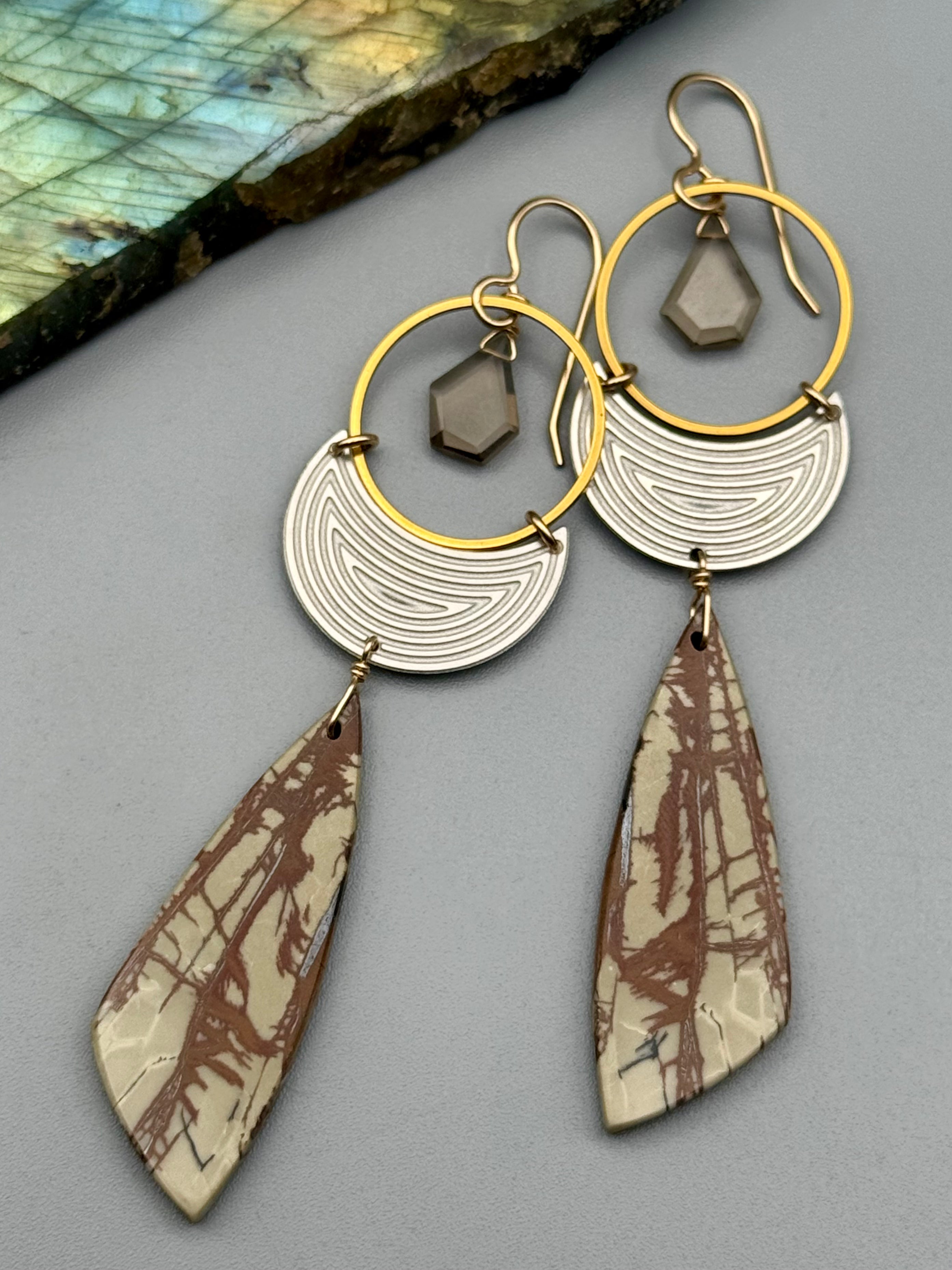 •MOON SHADOW• smoky quartz + jasper mixed metal earrings
