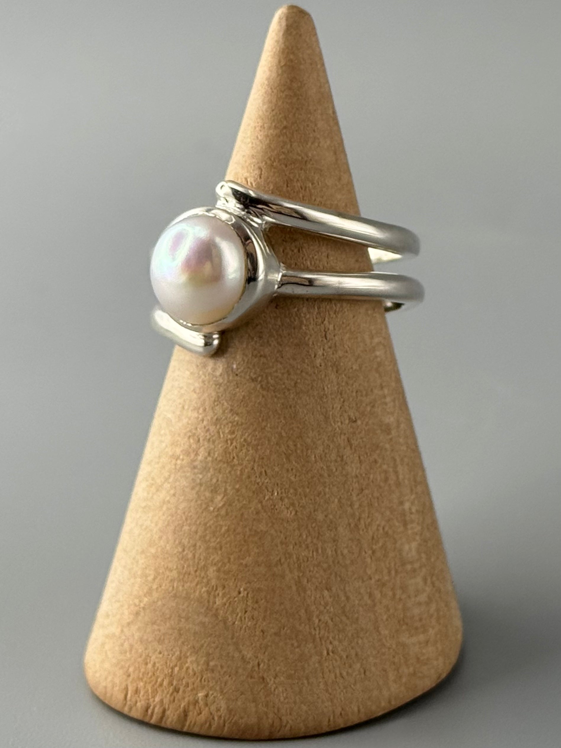 •PEARL• wrapped double band silver ring (various sizes)
