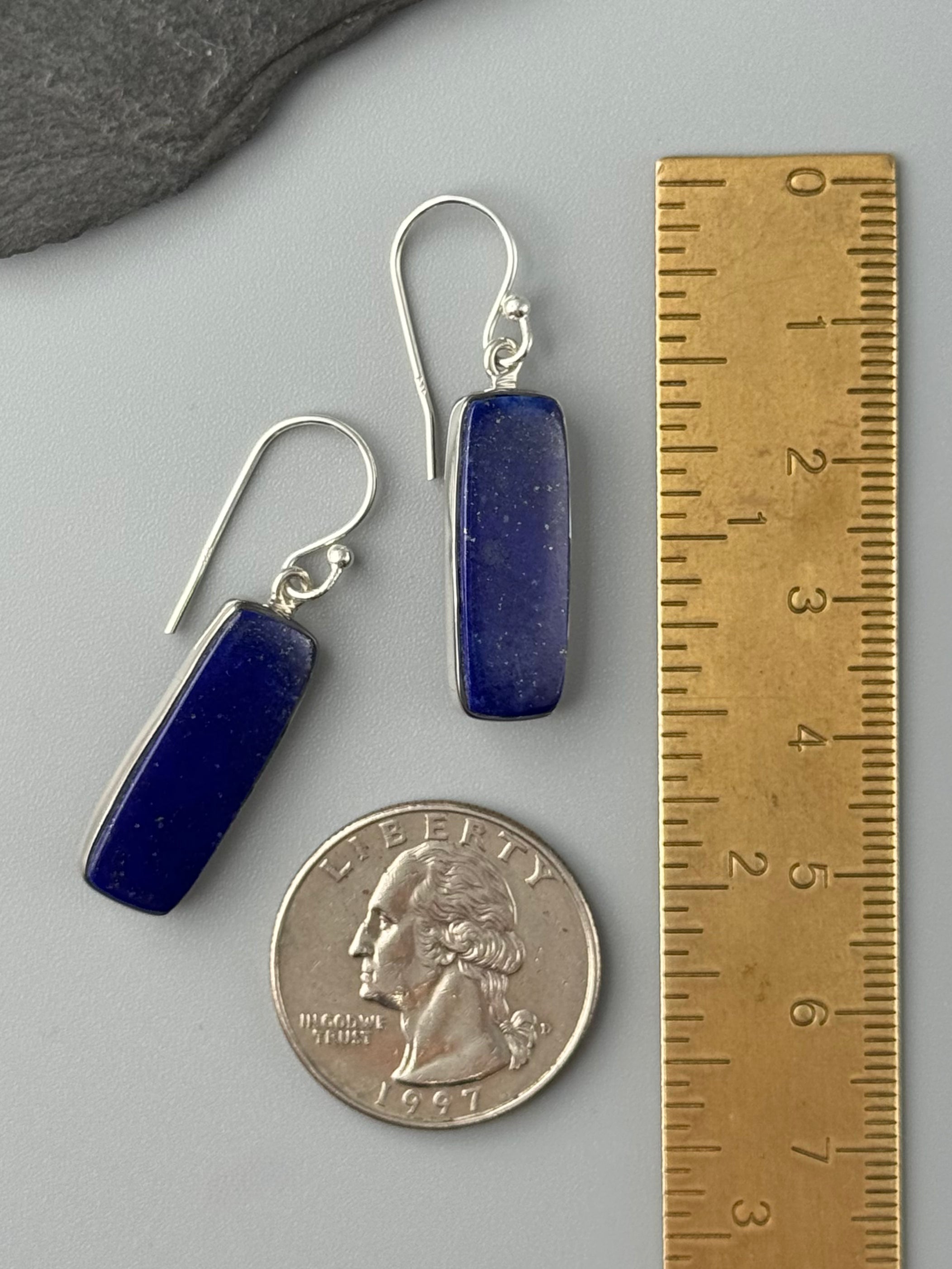 •LAPIS LAZULI - SOFT RECTANGLES• silver dangle earrings