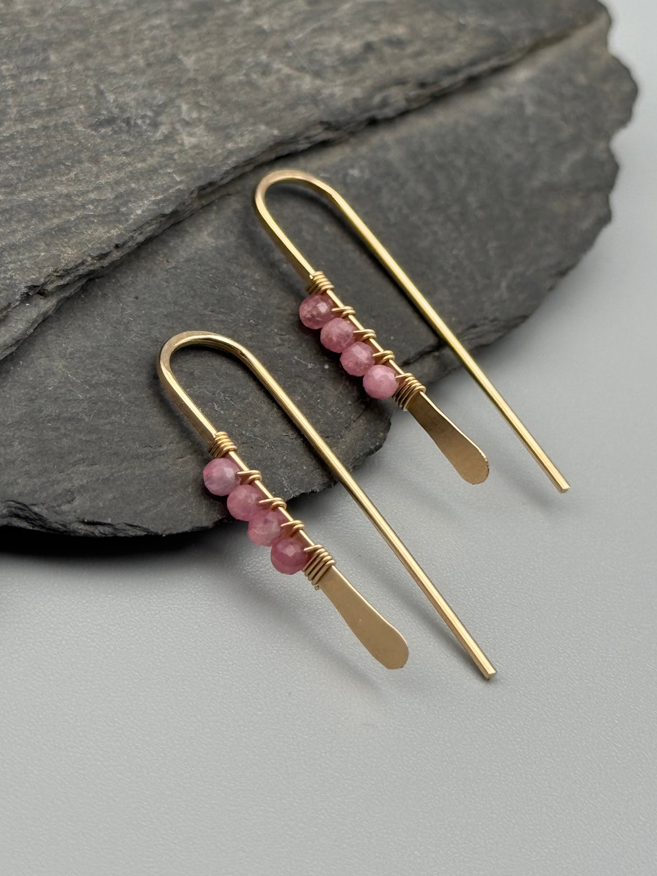 •PETITE THREADER• pink sapphire + gold earrings