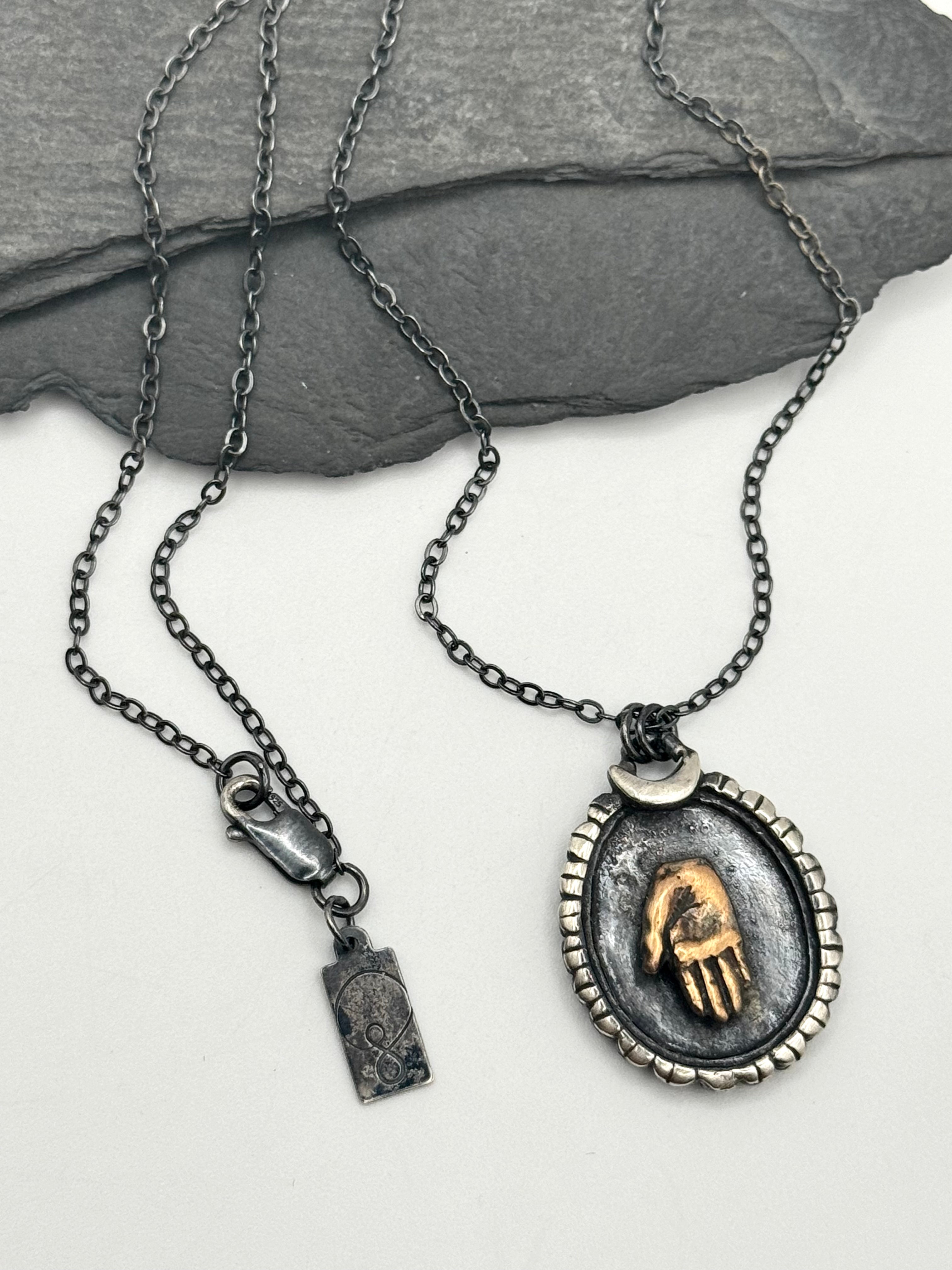 •HAND TALISMAN• mixed metal necklace (16" long)