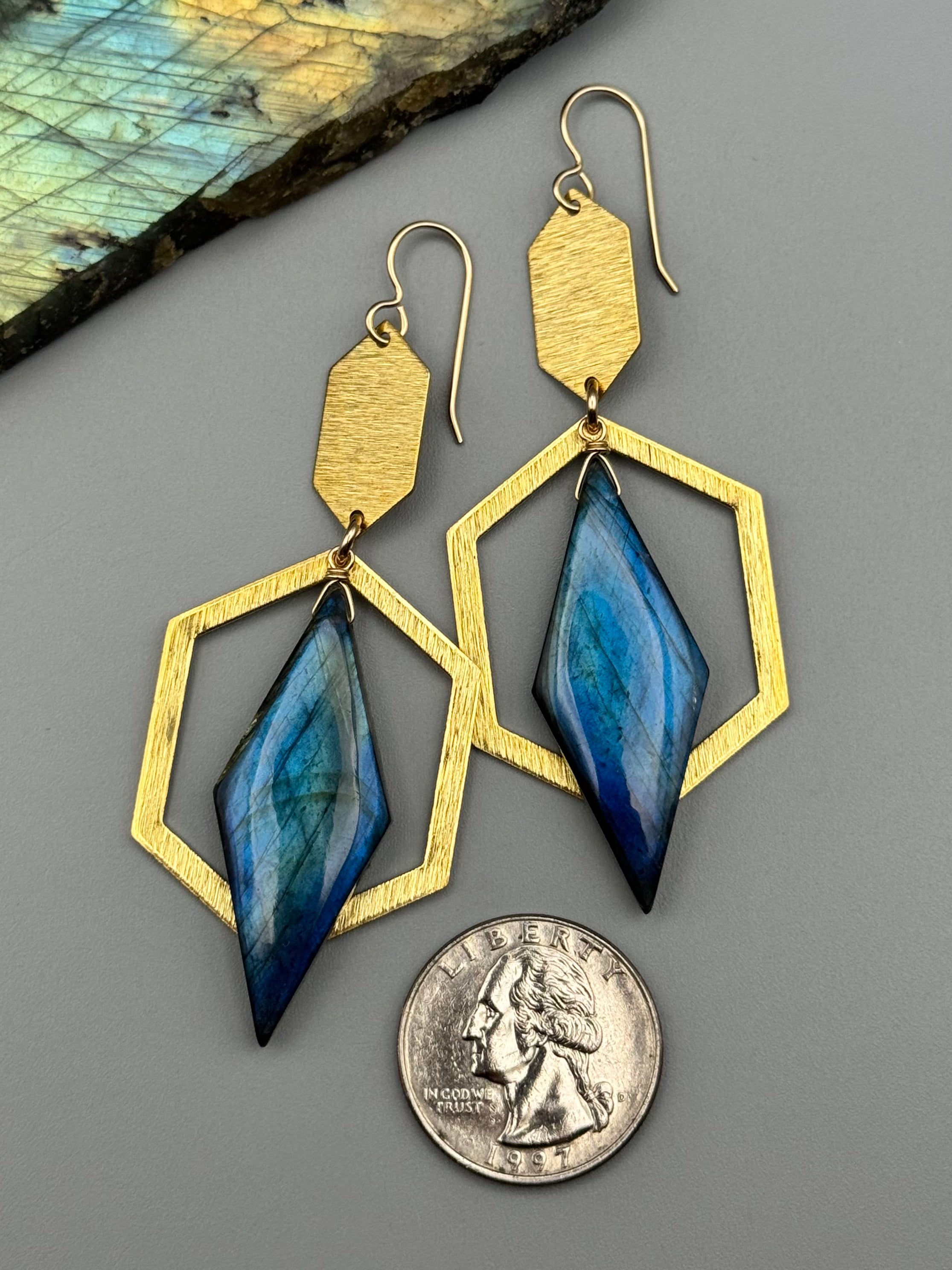 •DOUBLE HEX• labradorite + gold earrings