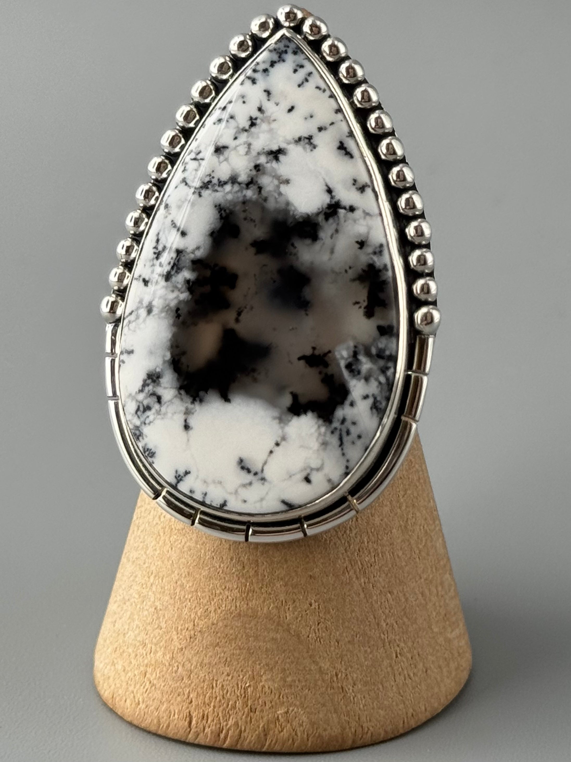 •DENDRITIC OPAL TEAR - CANYON• split band silver ring (size 8)
