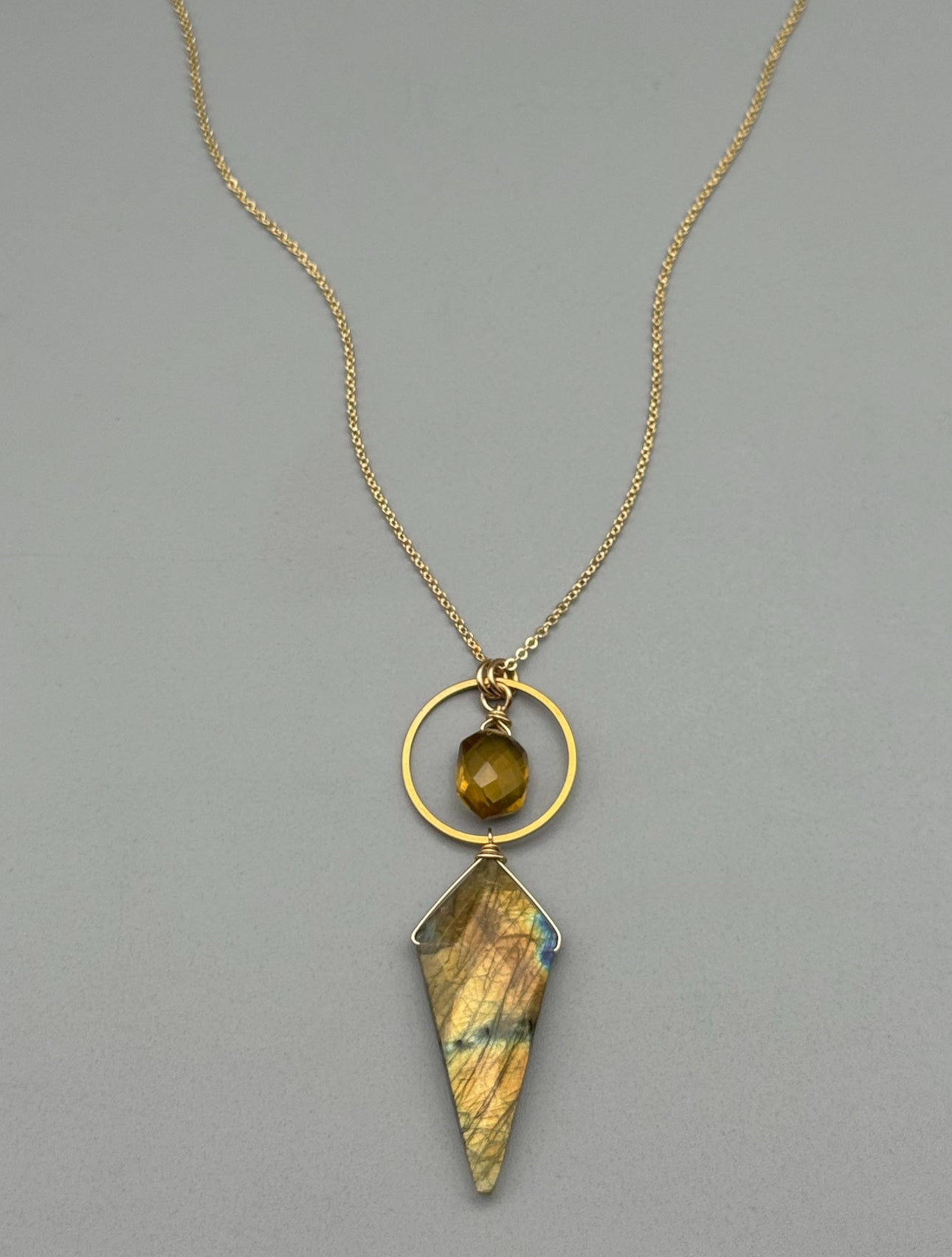 •LUNA• citrine + labradorite gold necklace (18"-20" long)