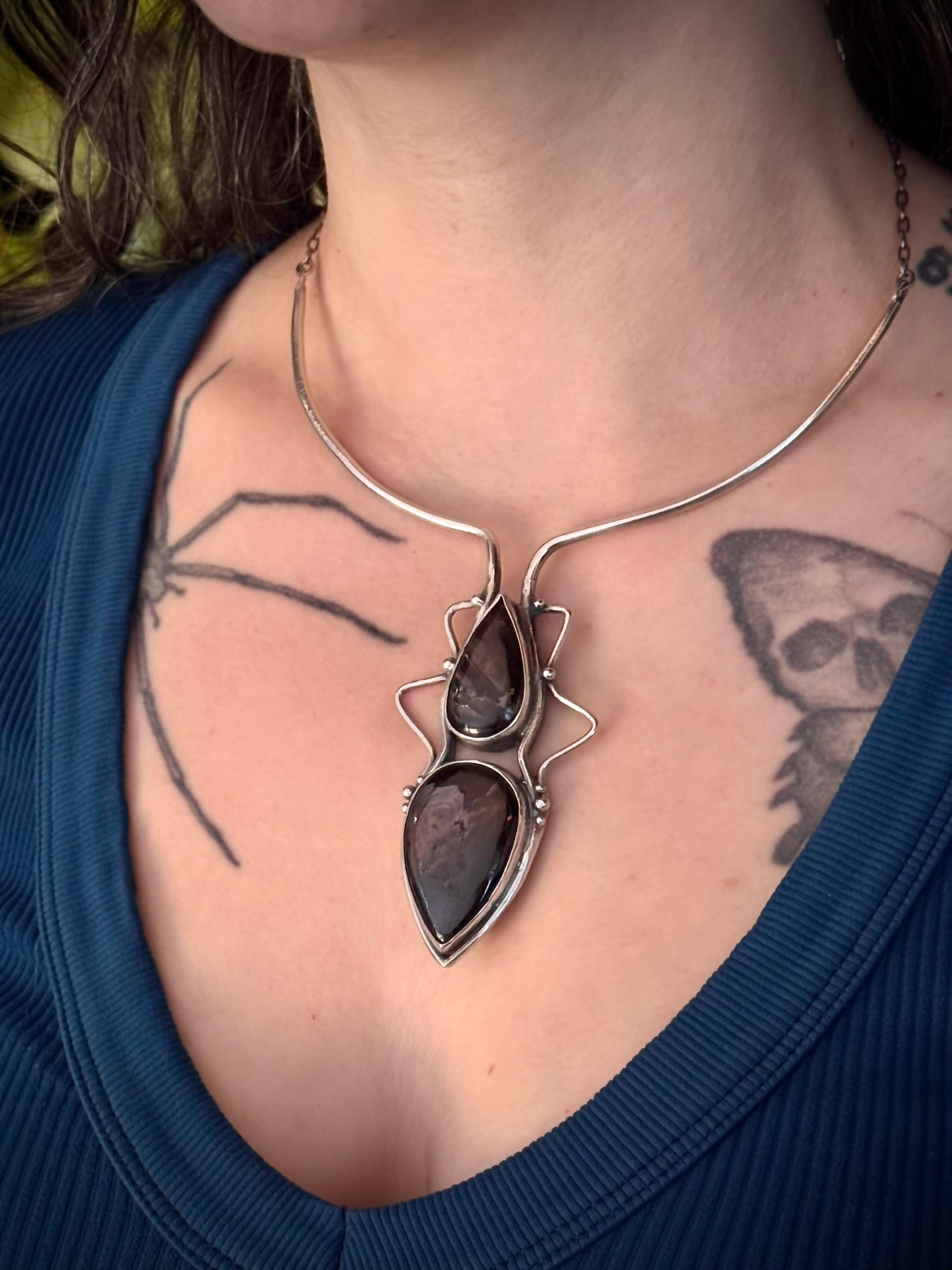 •GROUNDED IN POWER• hypersthene + silver cuff necklace (16" - 20" long)