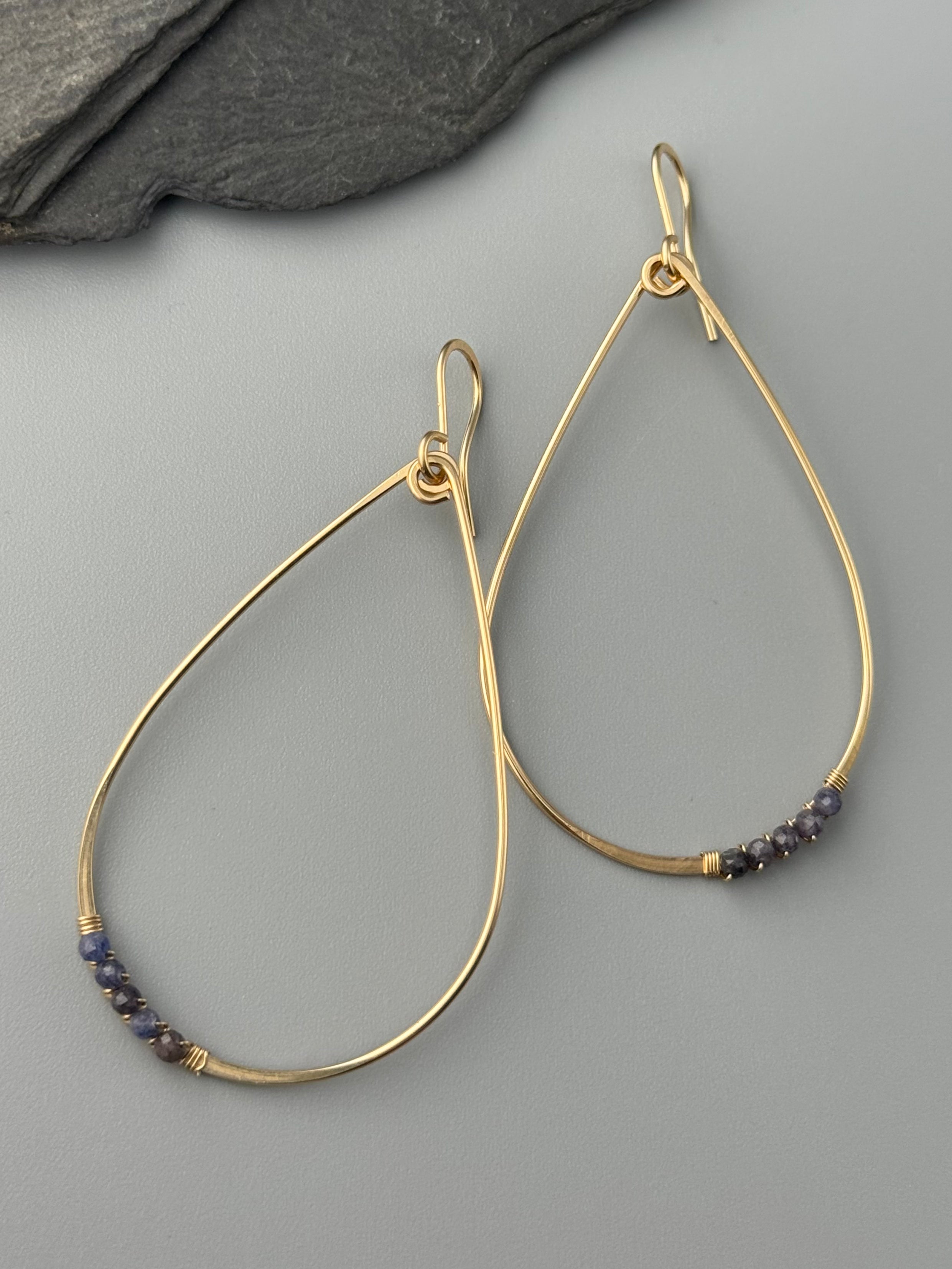 •TEARDROP DANGLE• sapphire + gold earrings