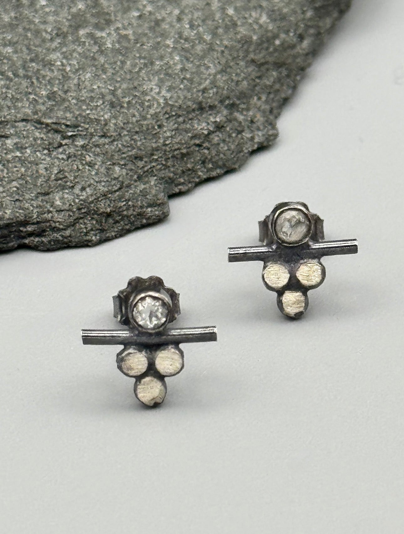 •BALANCE• white topaz + silver stud earrings