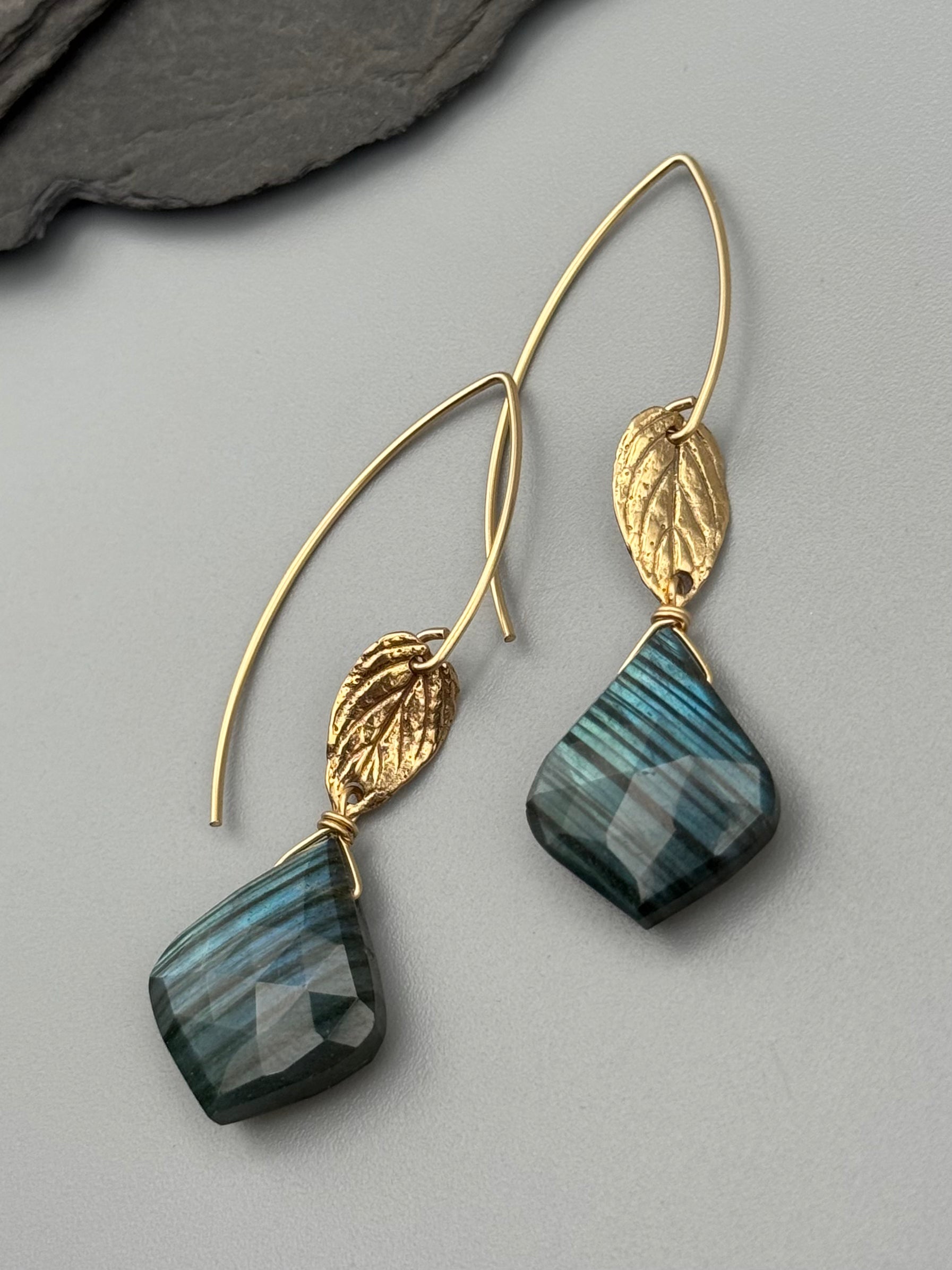 •NEW LEAF• labradorite + gold earrings