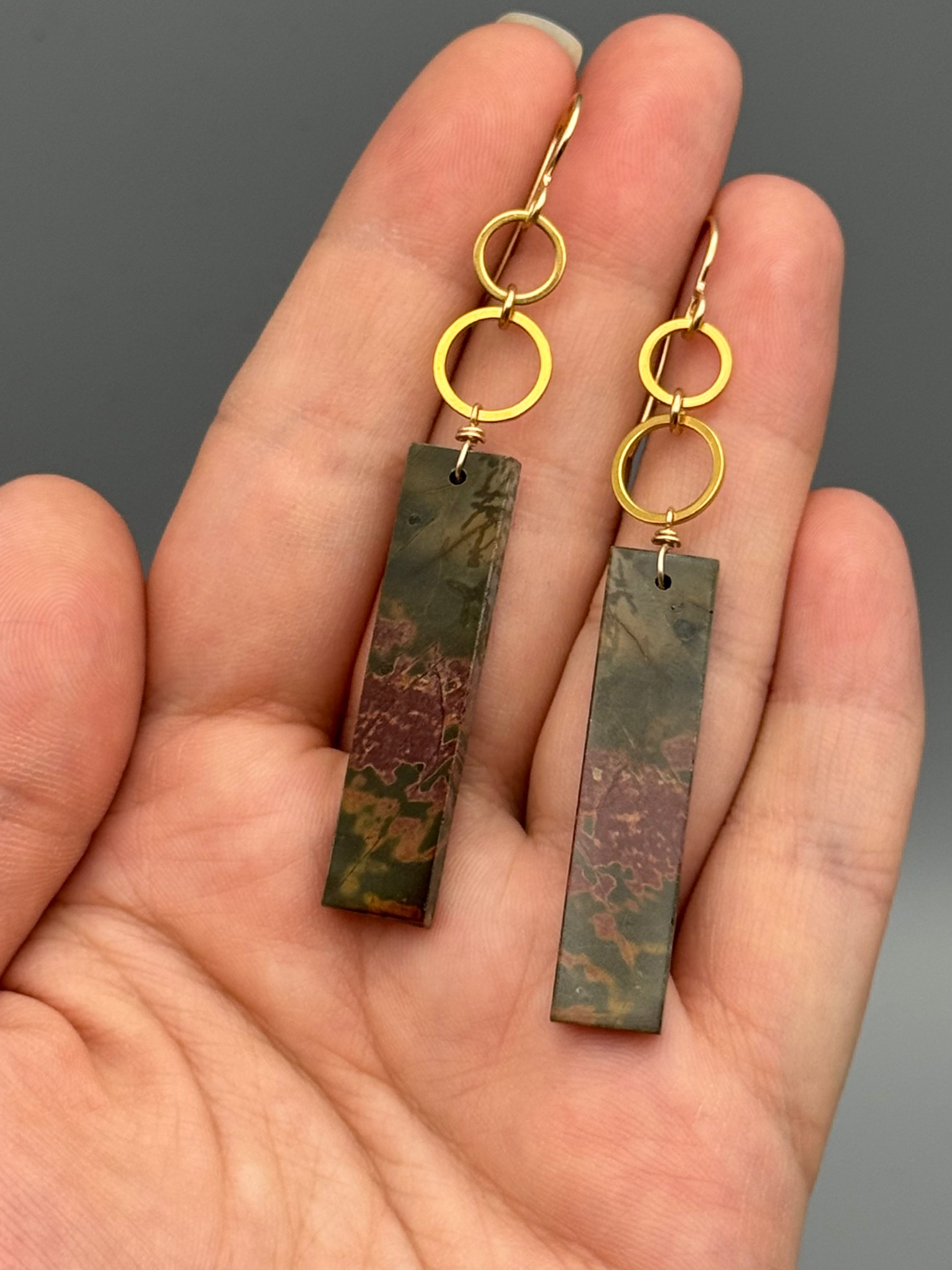 •DUAL LUNA• red creek jasper + gold earrings