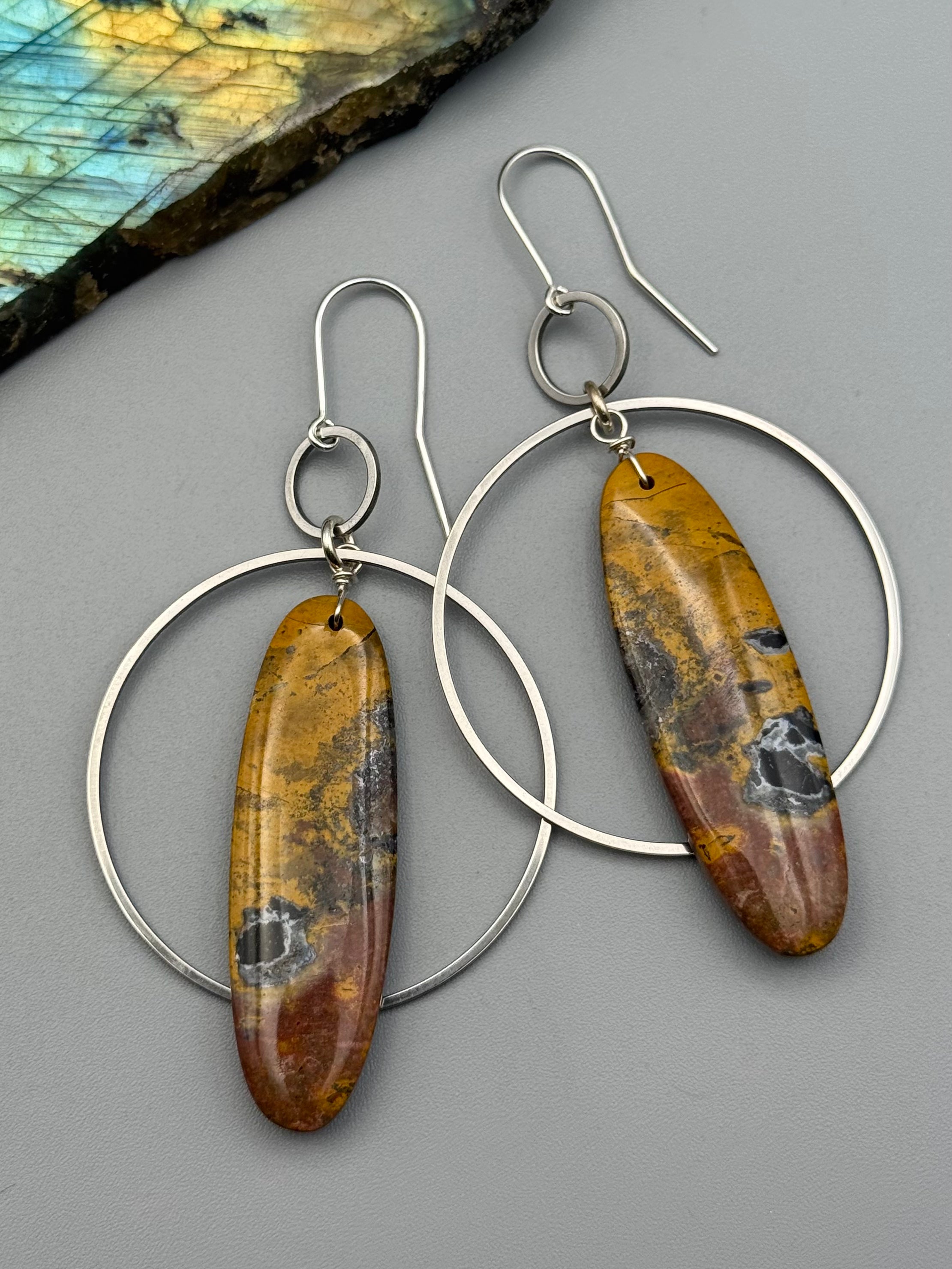•EQUA-ORBIT• jasper deep oval + silver earrings