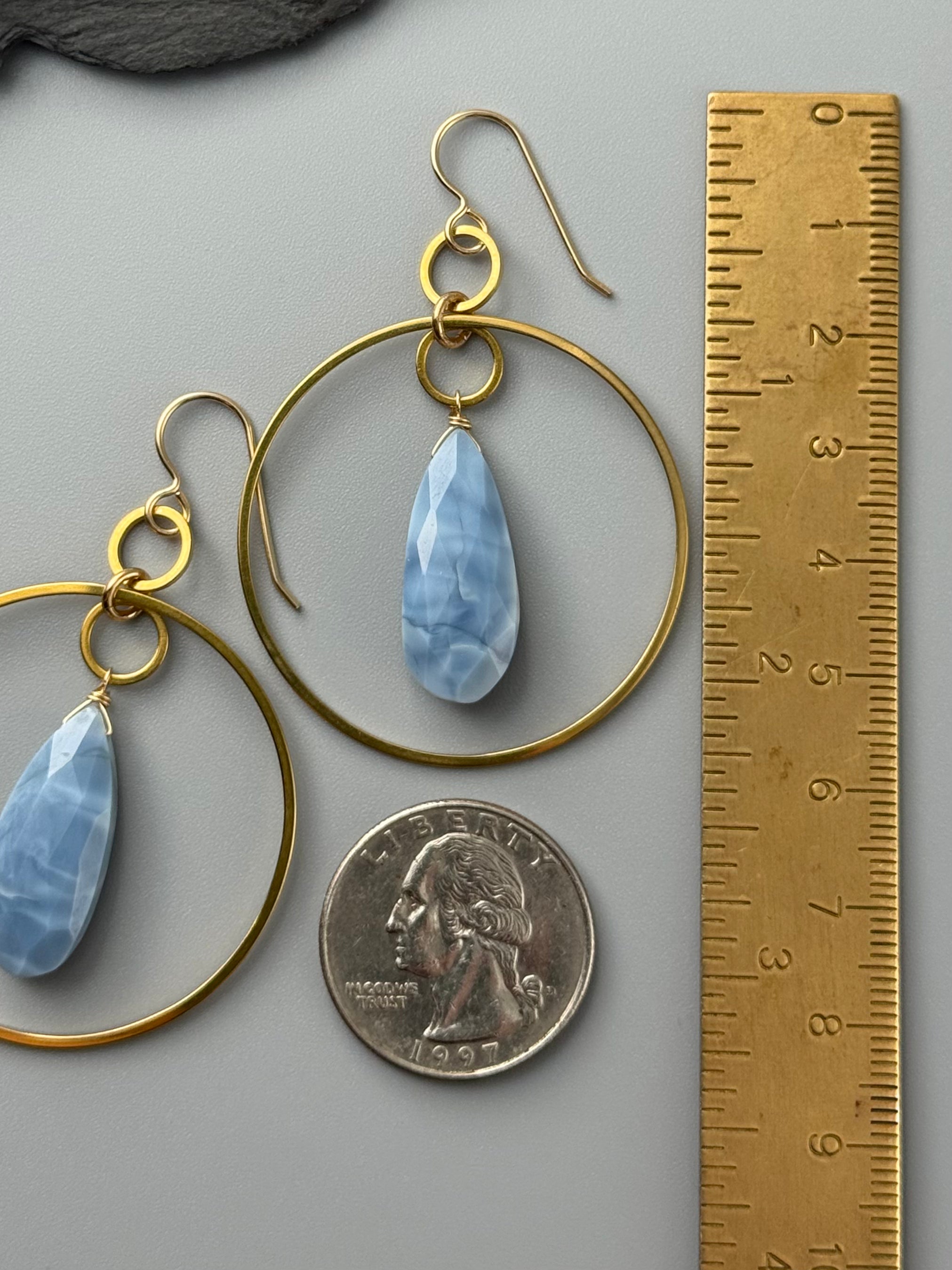 •EQUA-LUNA• blue opal + gold earrings