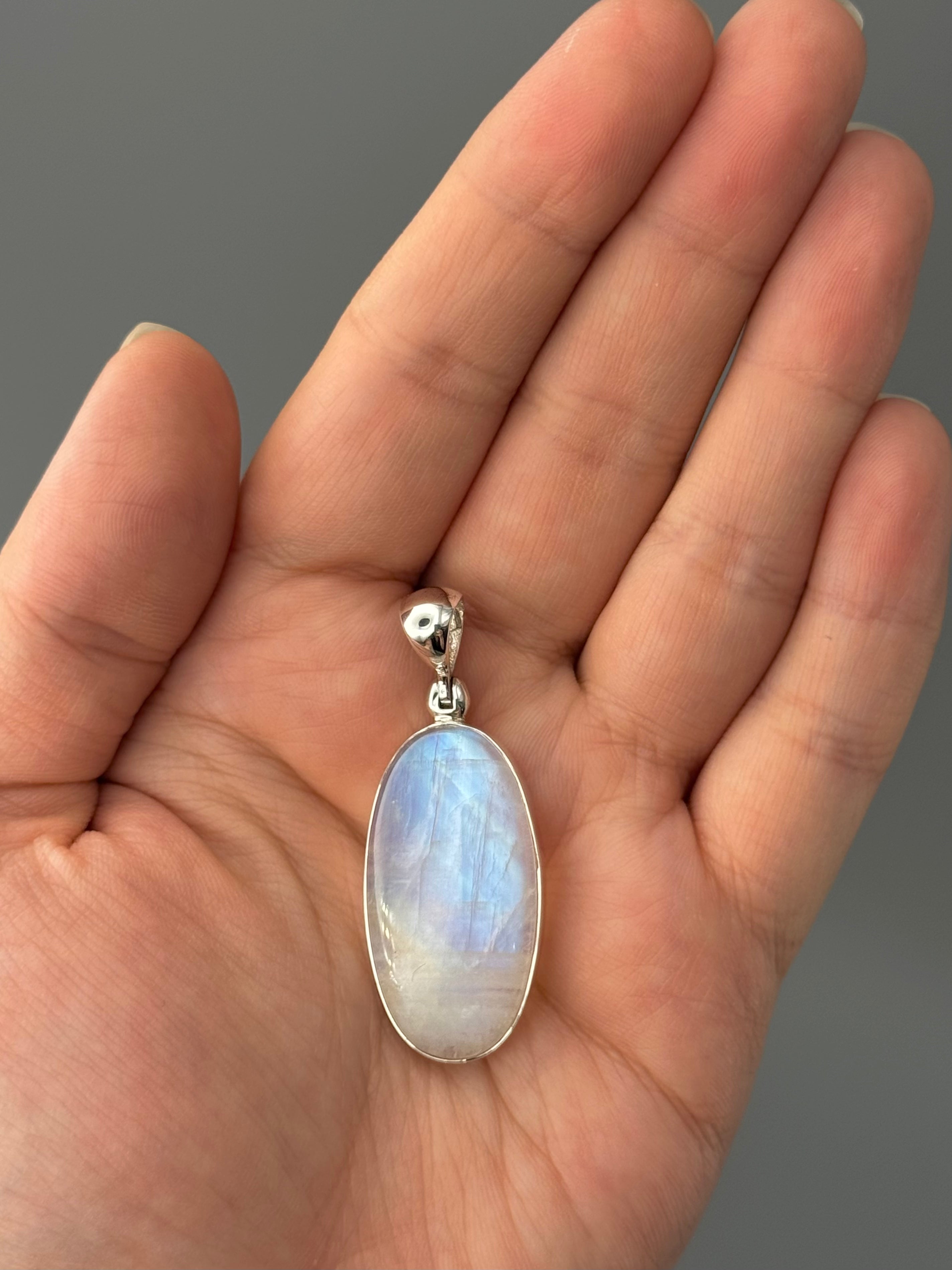 •RAINBOW MOONSTONE OVAL - 4• sterling silver pendant