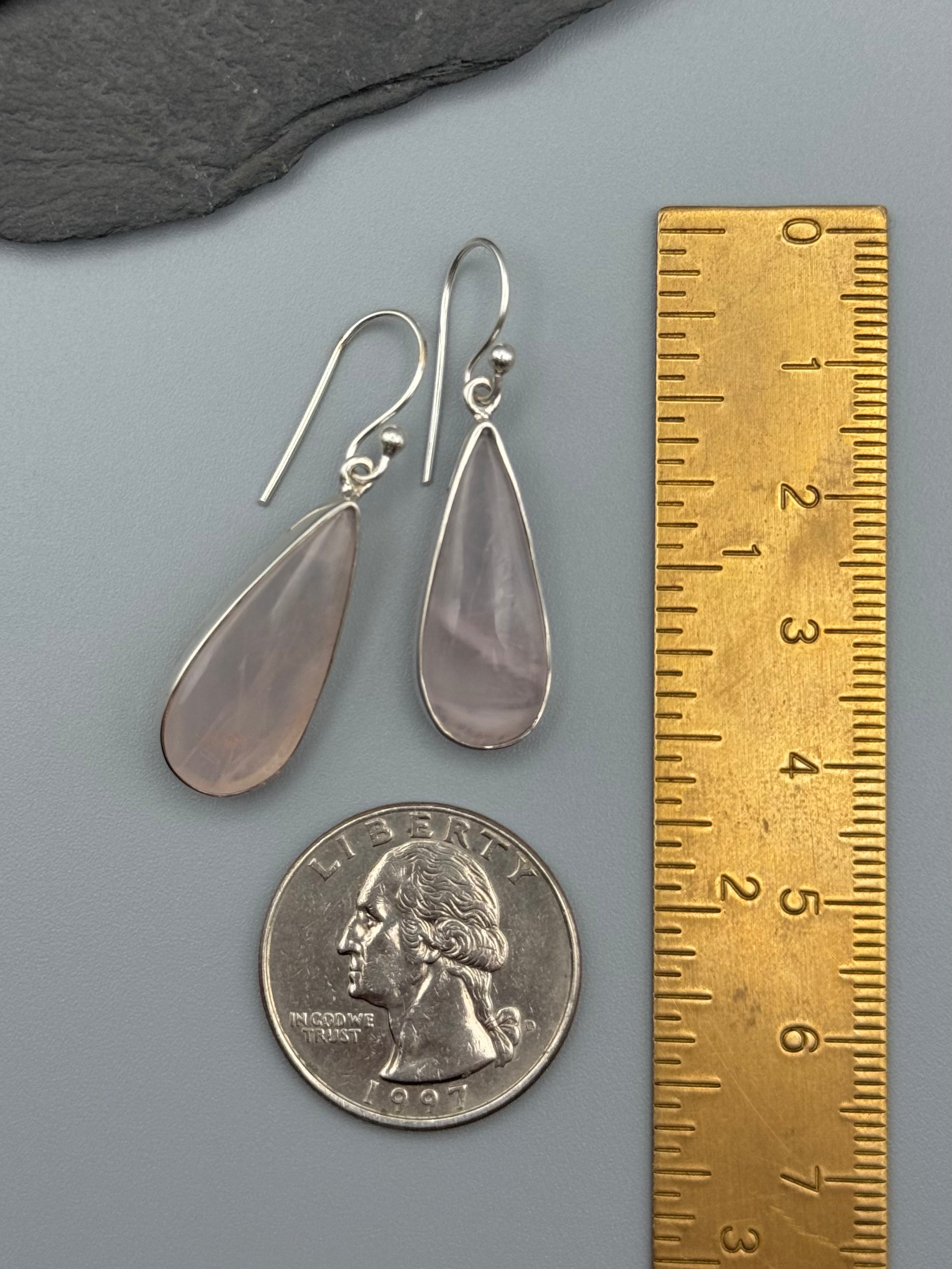 •ROSE QUARTZ - TEARDROP• silver dangle earrings