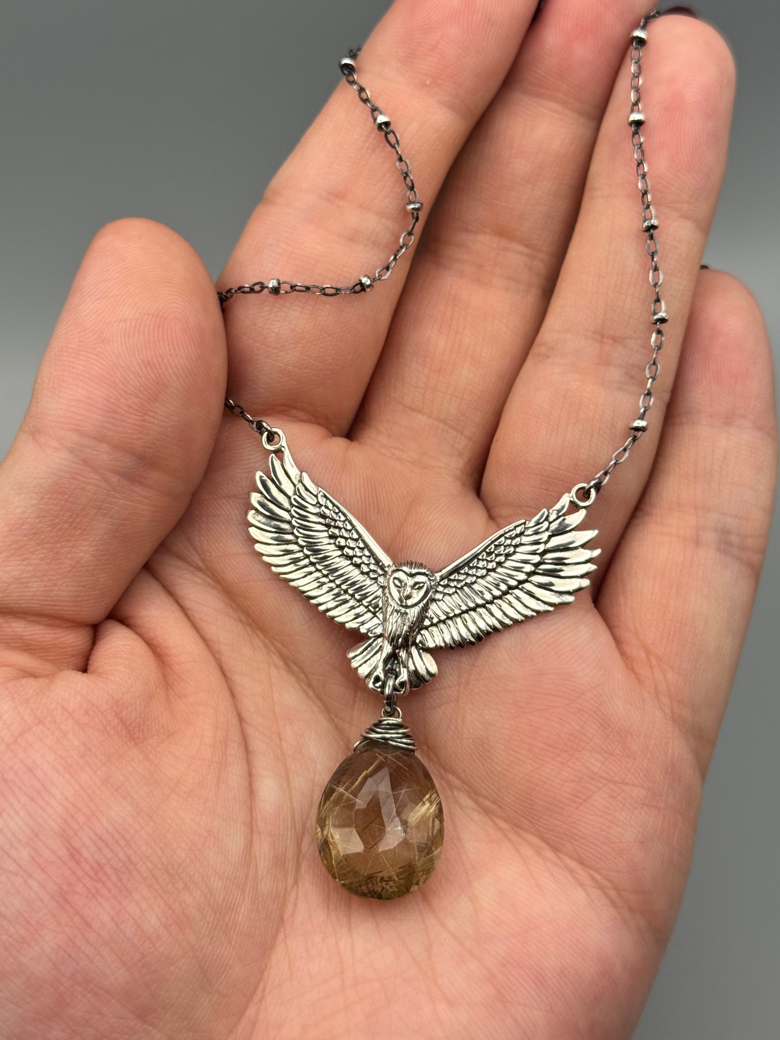 •NOCTURNA• rutilated quartz + silver necklace (17"-19" long)