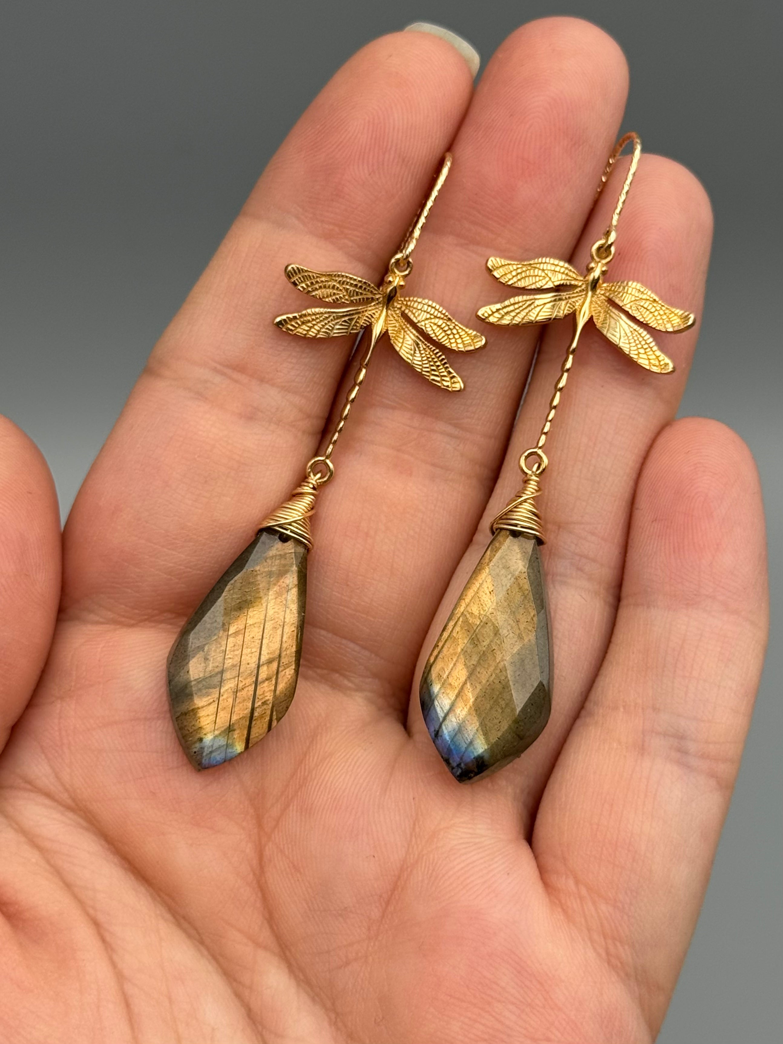 •ODONATA• golden labradorite + gold earrings
