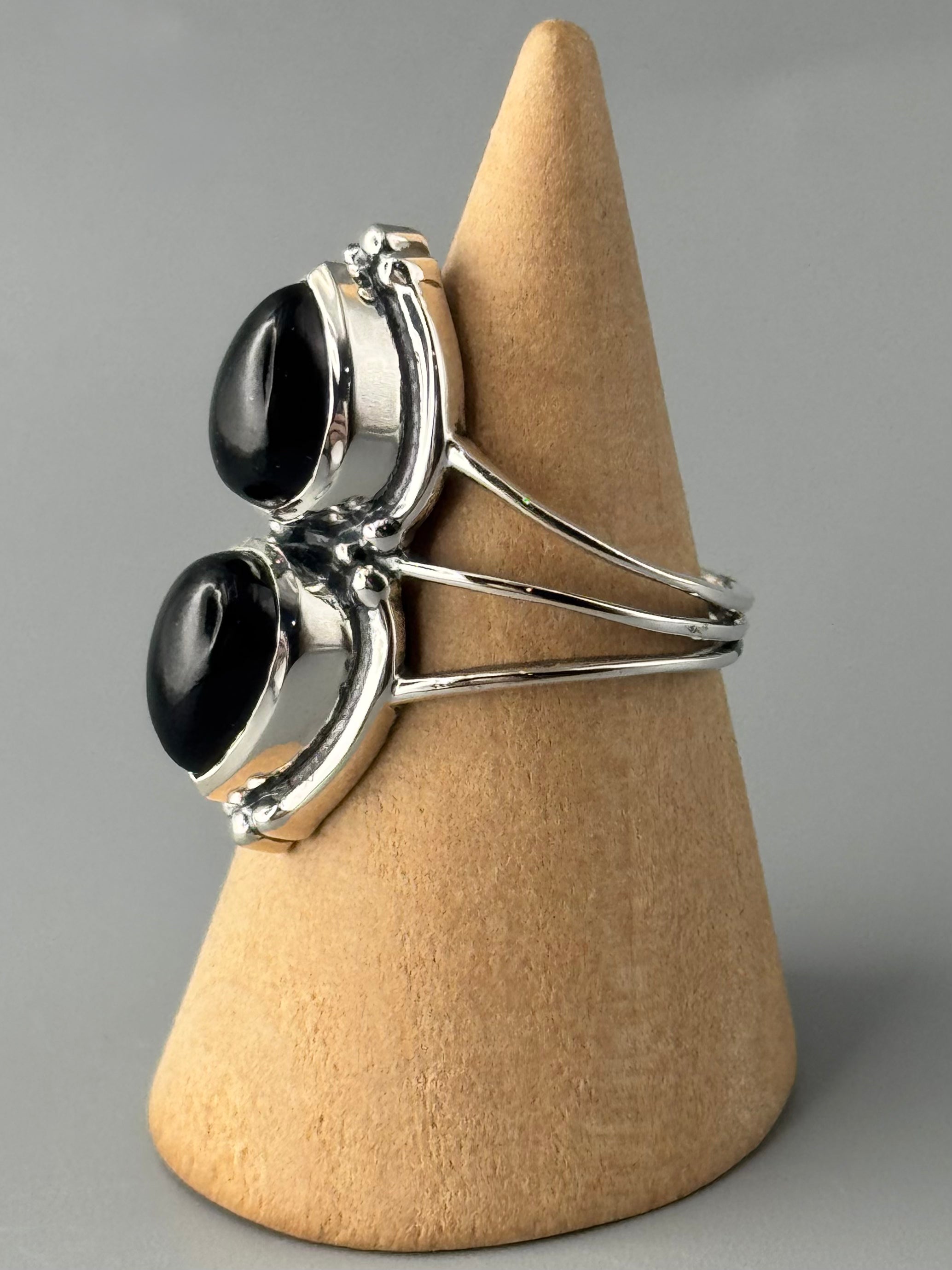 •BLACK ONYX - DUALITY• split band silver ring (various sizes)