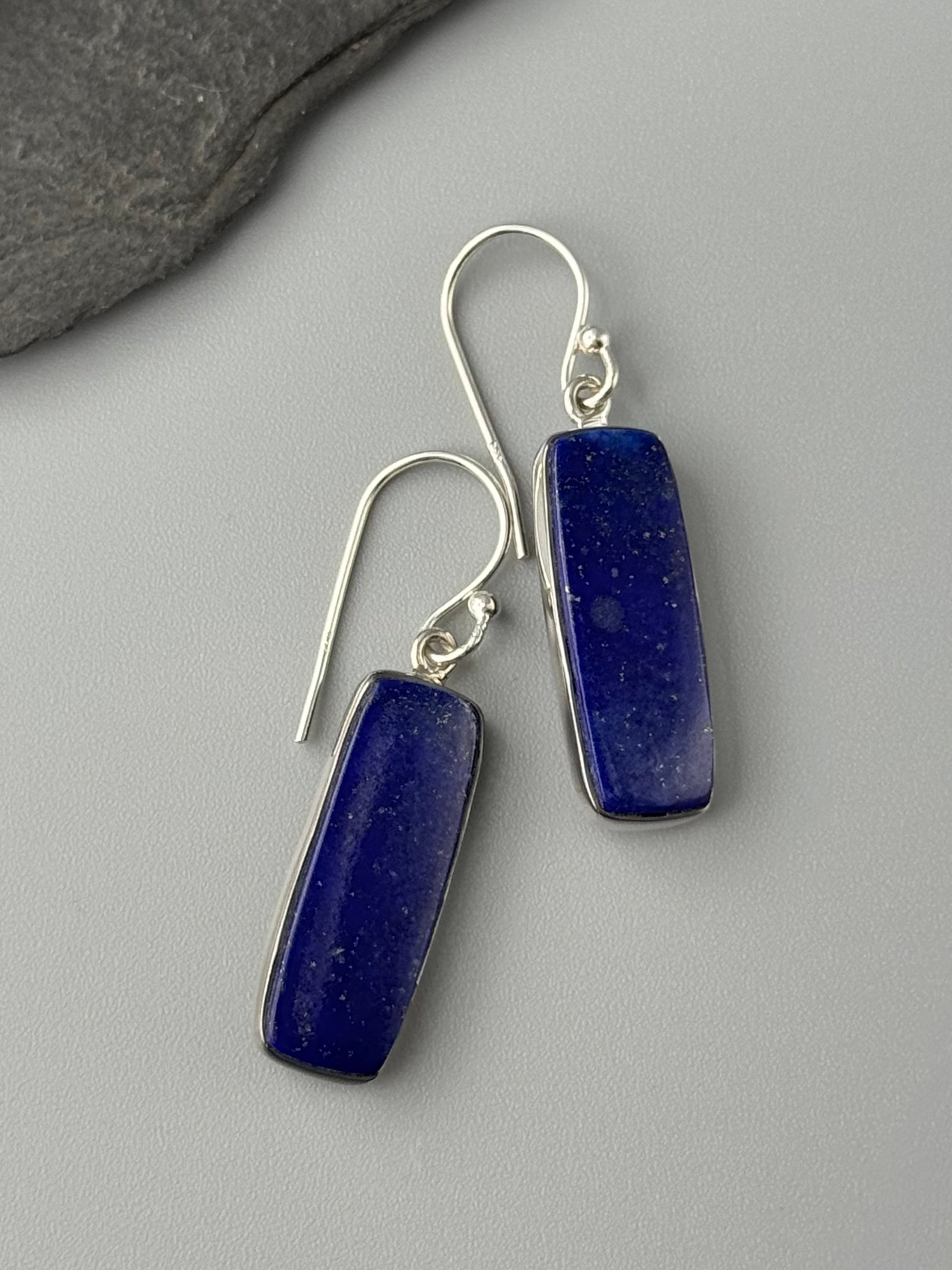 •LAPIS LAZULI - SOFT RECTANGLES• silver dangle earrings