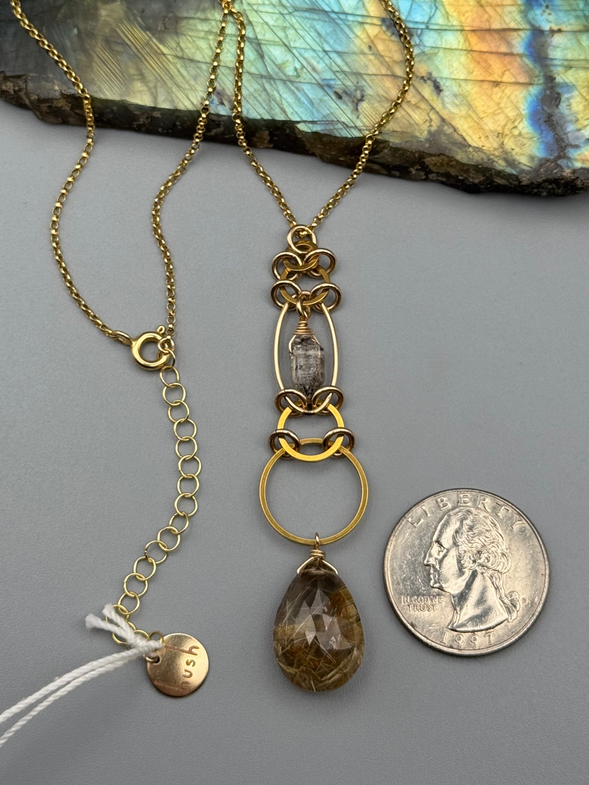 •EOWYN• herkimer + rutilated quartz gold necklace (18"-20" long)