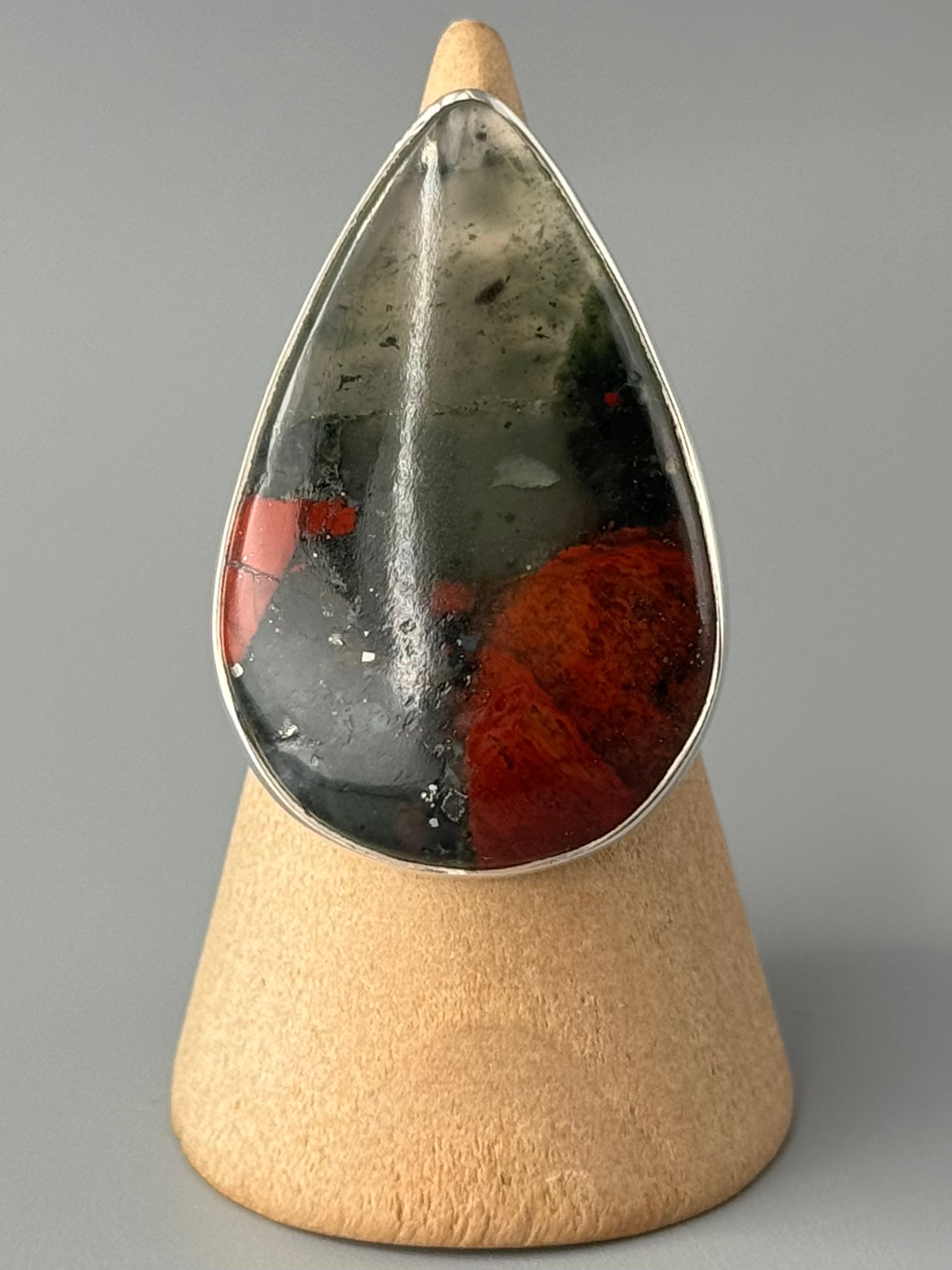 •AFRICAN BLOODSTONE - TEAR• sterling silver ring (size 7)