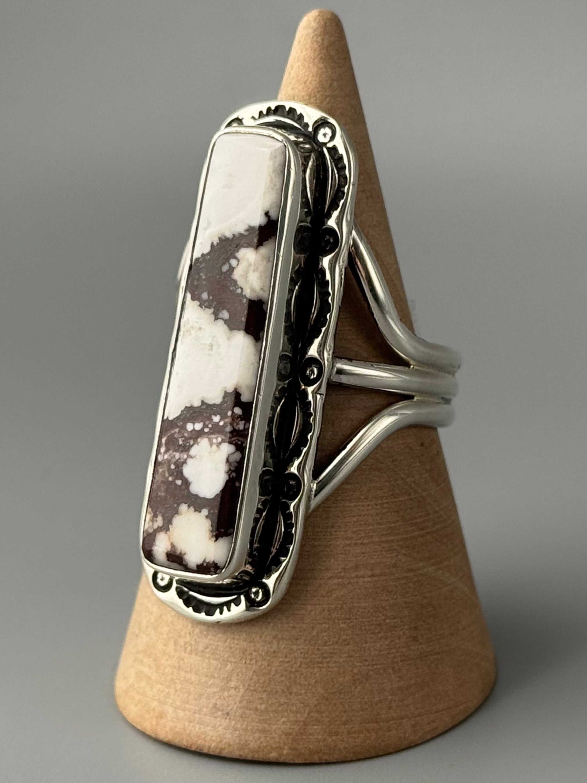 •WILD HORSE JASPER - SHÁ• Navajo silver ring (size 10)