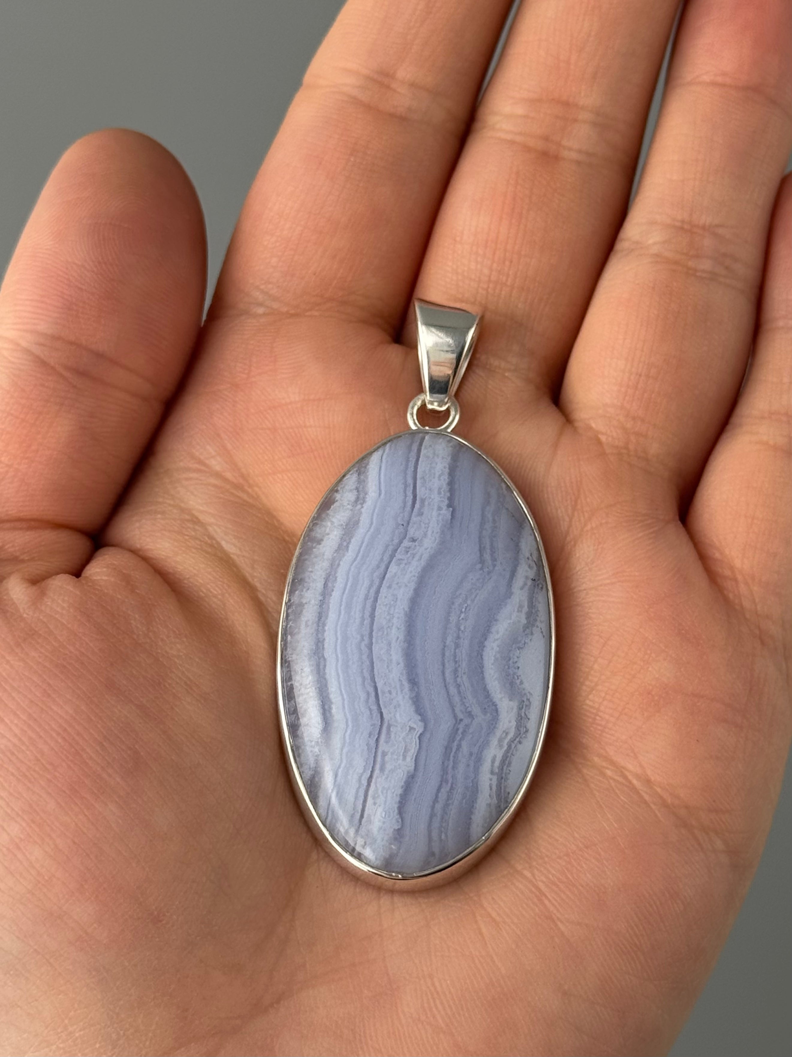 •BLUE LACE AGATE - LARGE OVAL• sterling silver pendant
