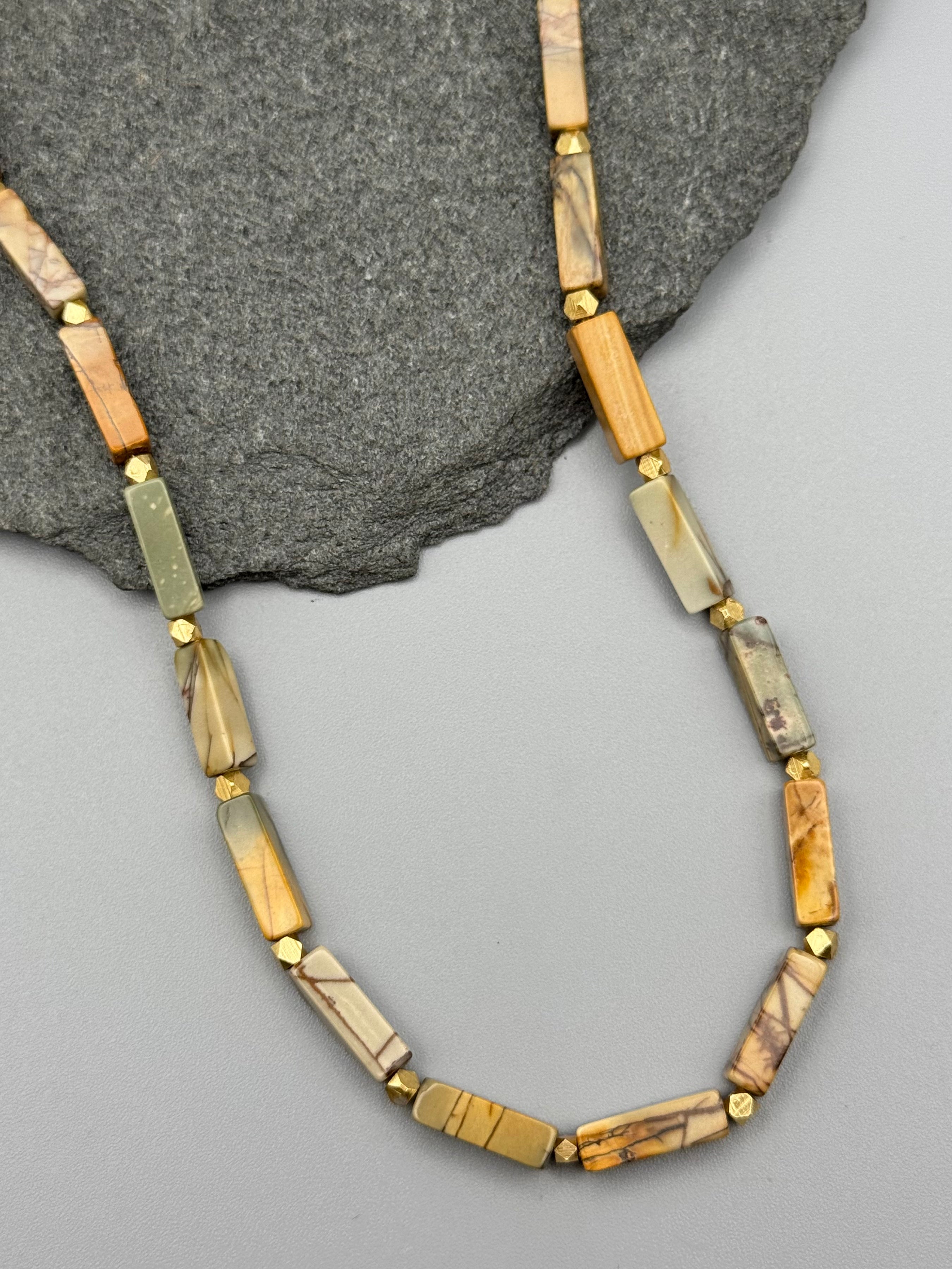 •LIL' CUBOIDS• red creek jasper + gold beaded necklace (16.5"-18" long)