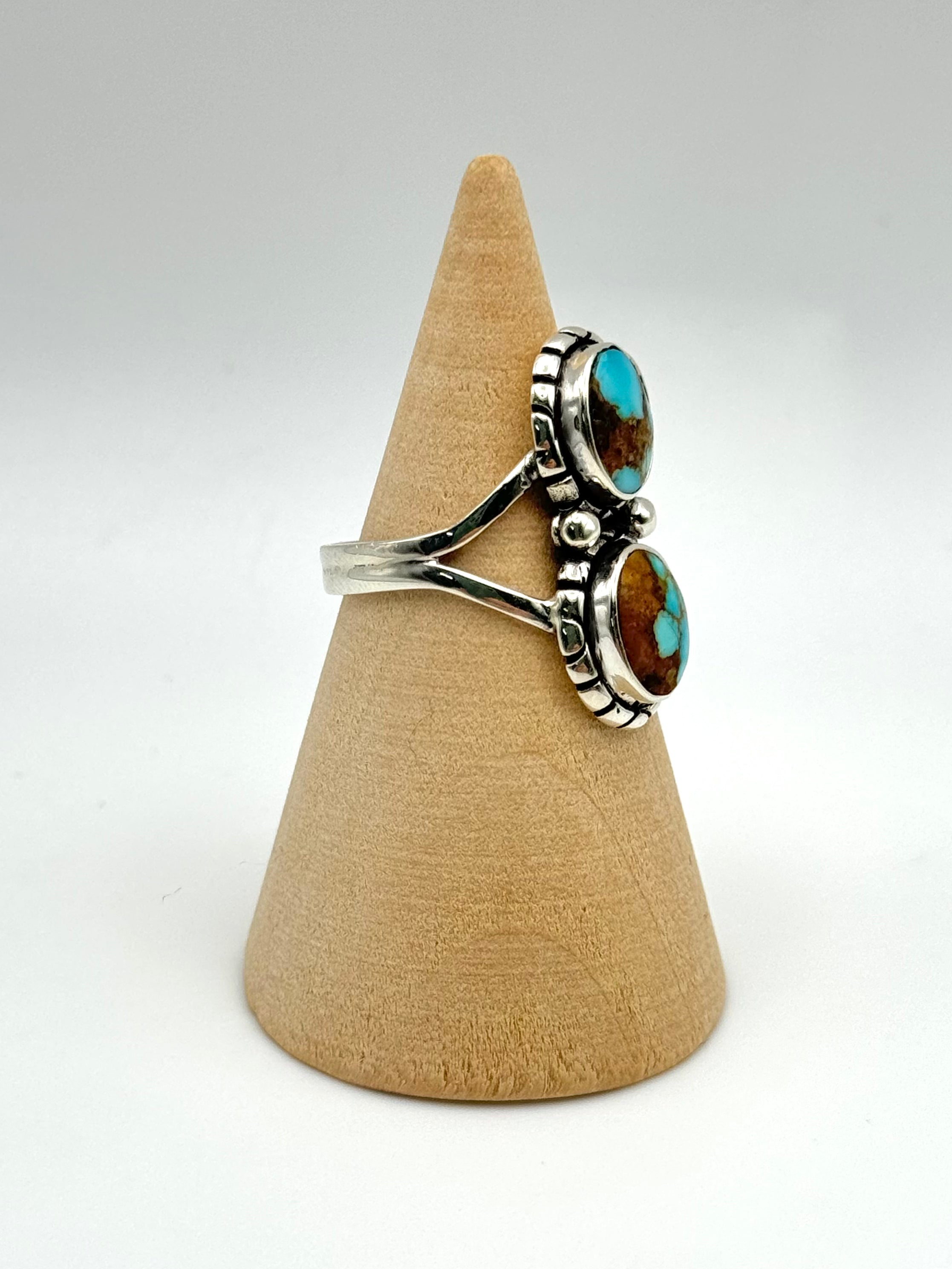 •#8 NEVADA TURQUOISE• Navajo silver double stone ring (size 6.5)