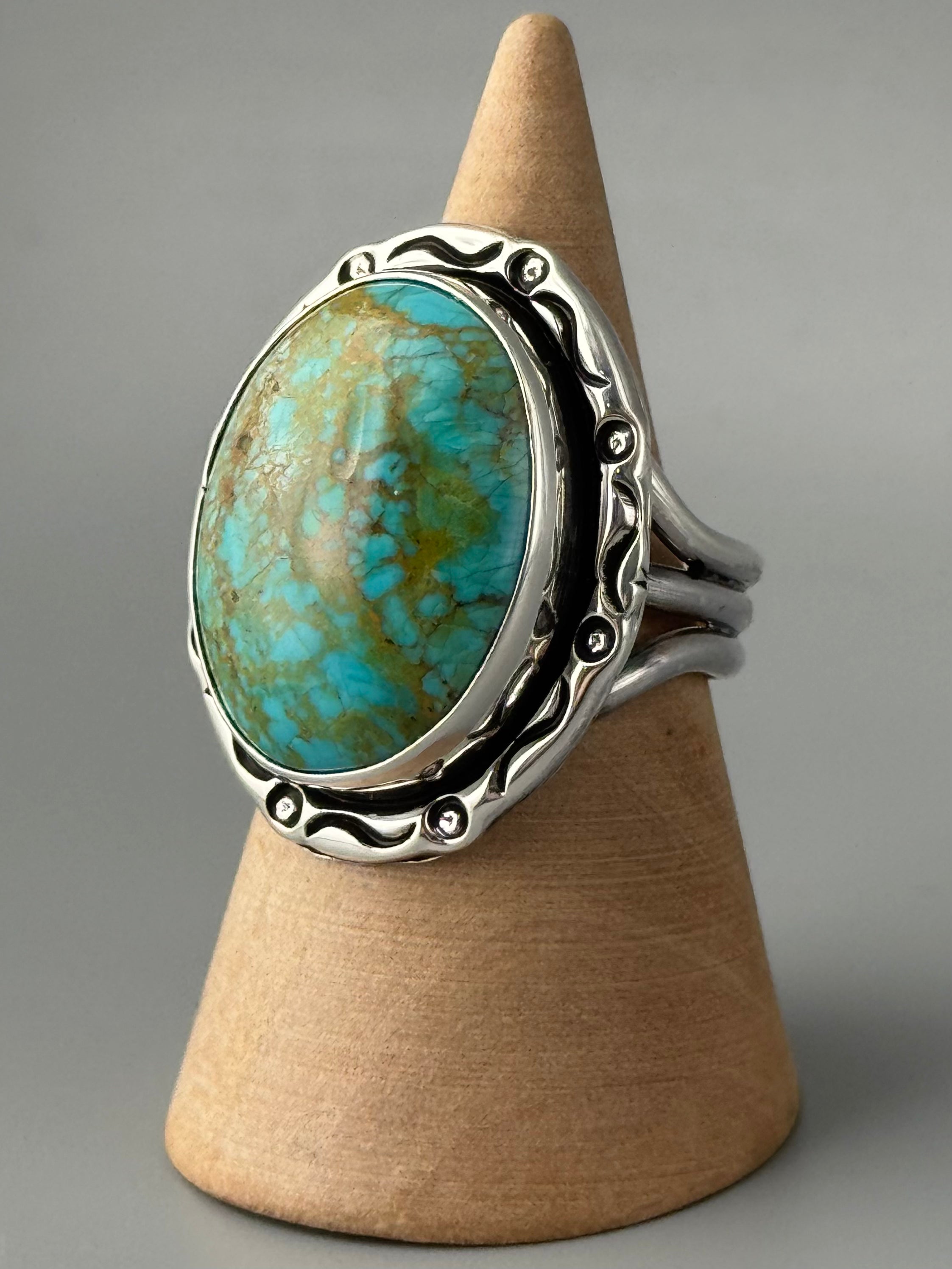 •KINGMAN TURQUOISE - SMUDGE• Navajo silver ring (size 9)