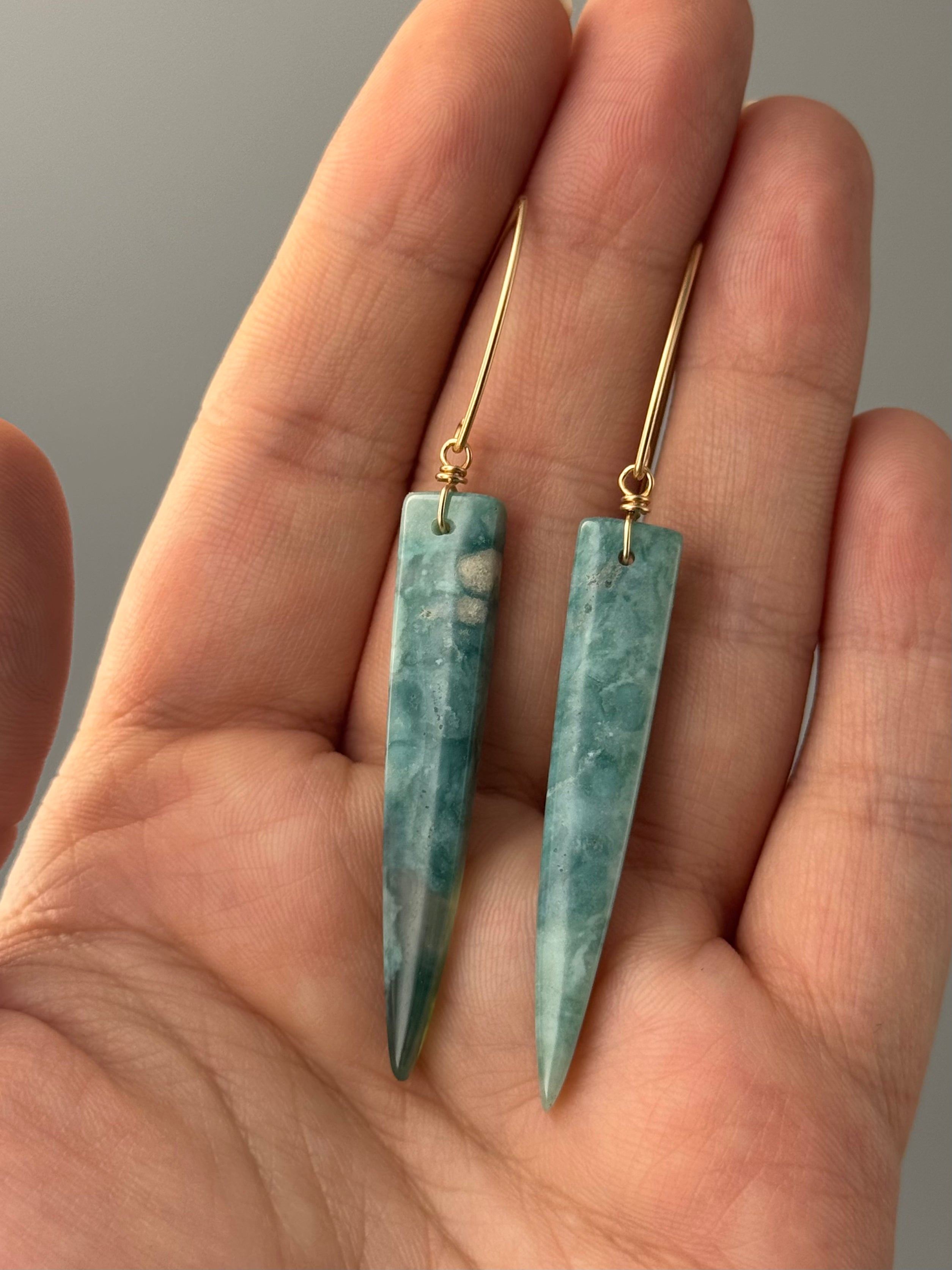 •STRAY• green mountain jade + gold earrings