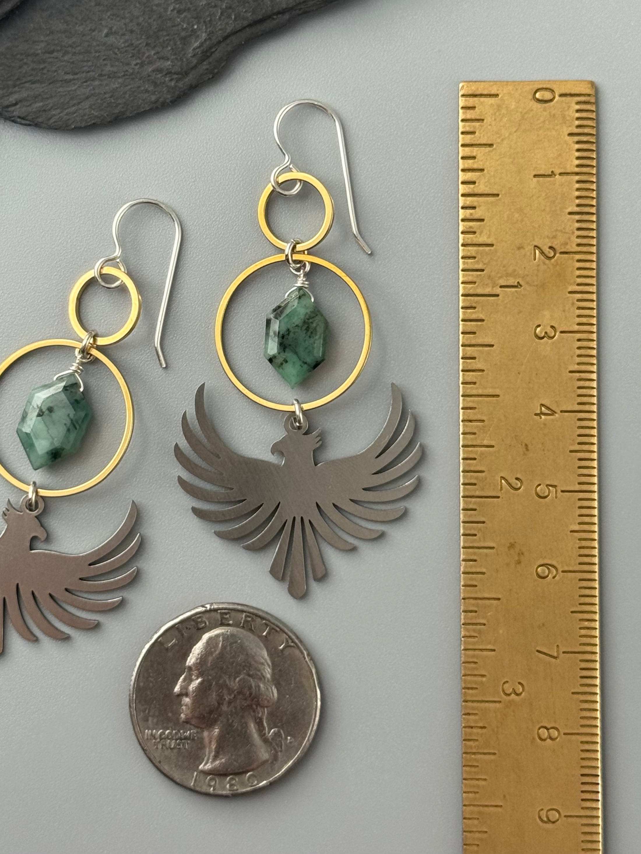 •RISE• emerald + mixed metal earrings