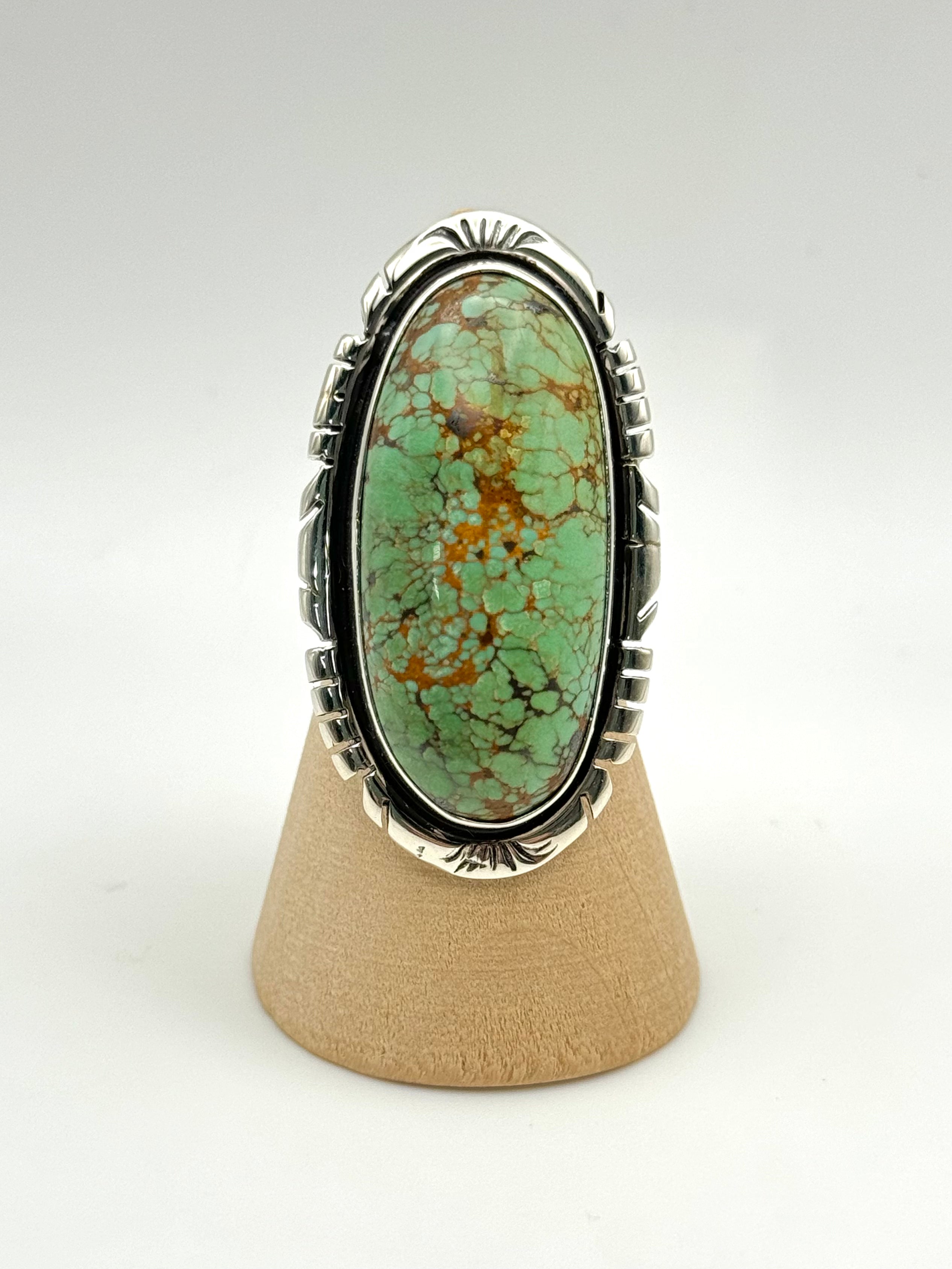 •KINGMAN TURQUOISE - BIGGIE• Navajo silver ring (size 7.5)