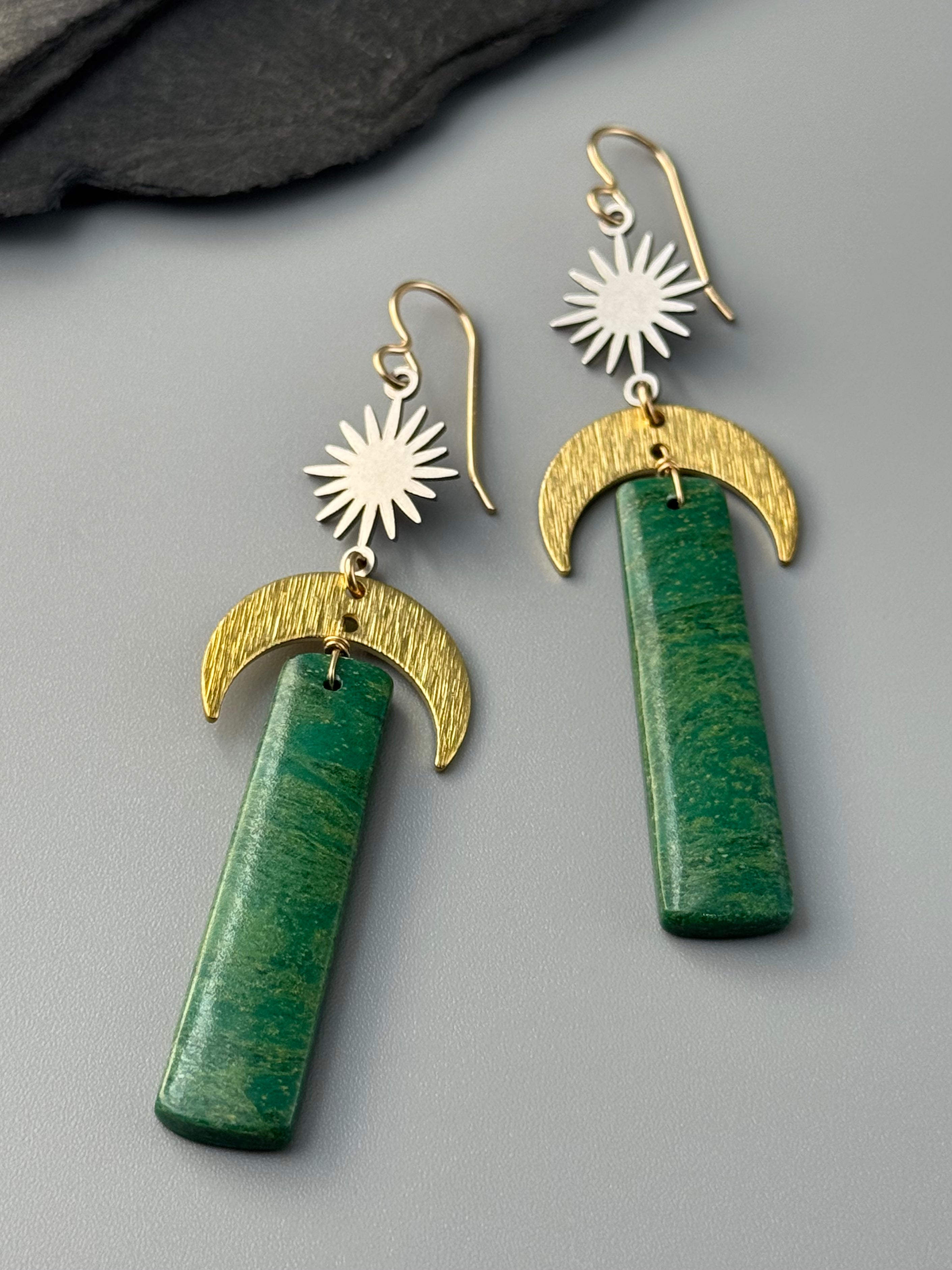 •LUNA SOL• new jade + mixed metal earrings