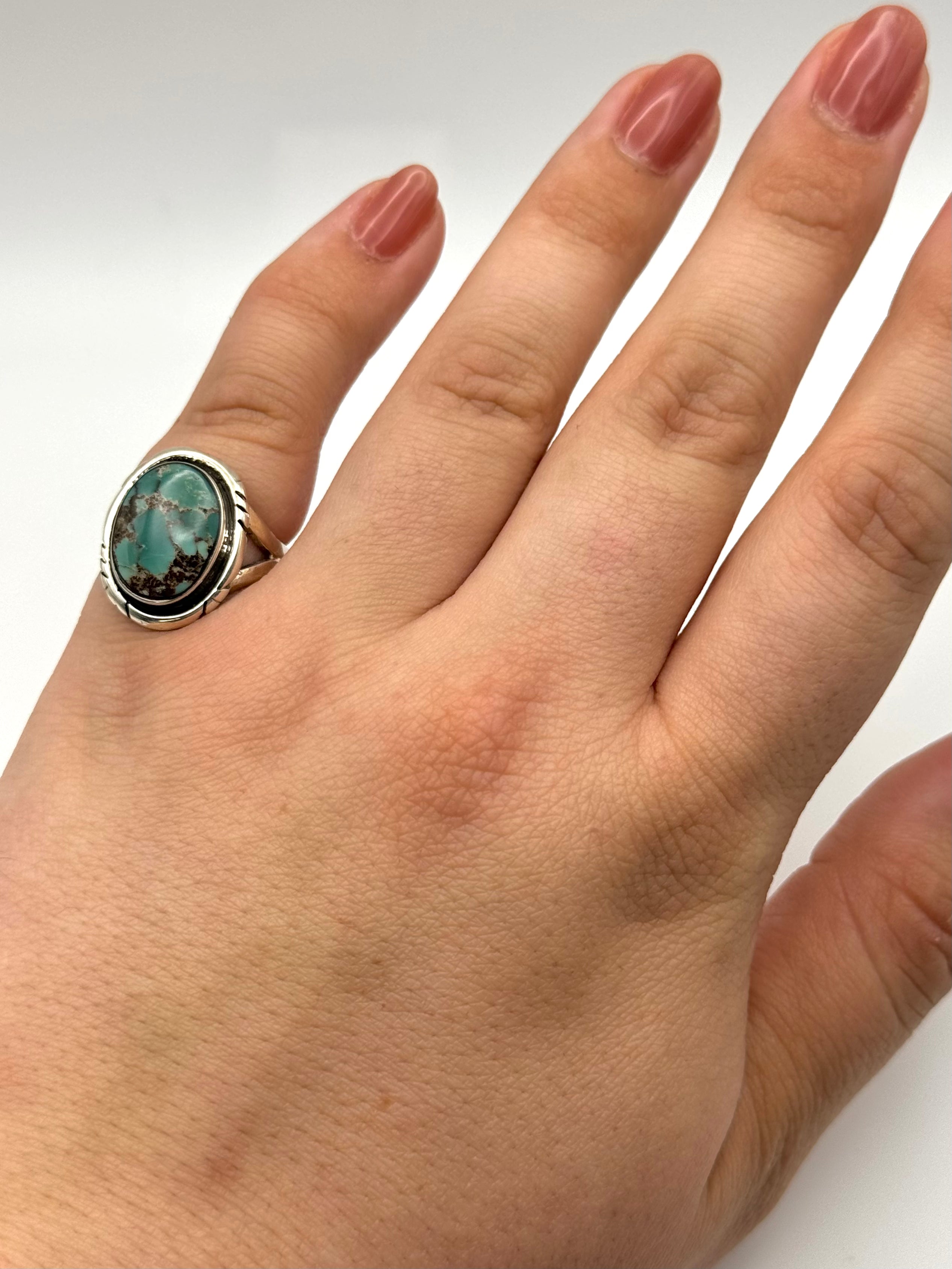 •CHINESE TURQUOISE• Navajo silver ring (size 6)