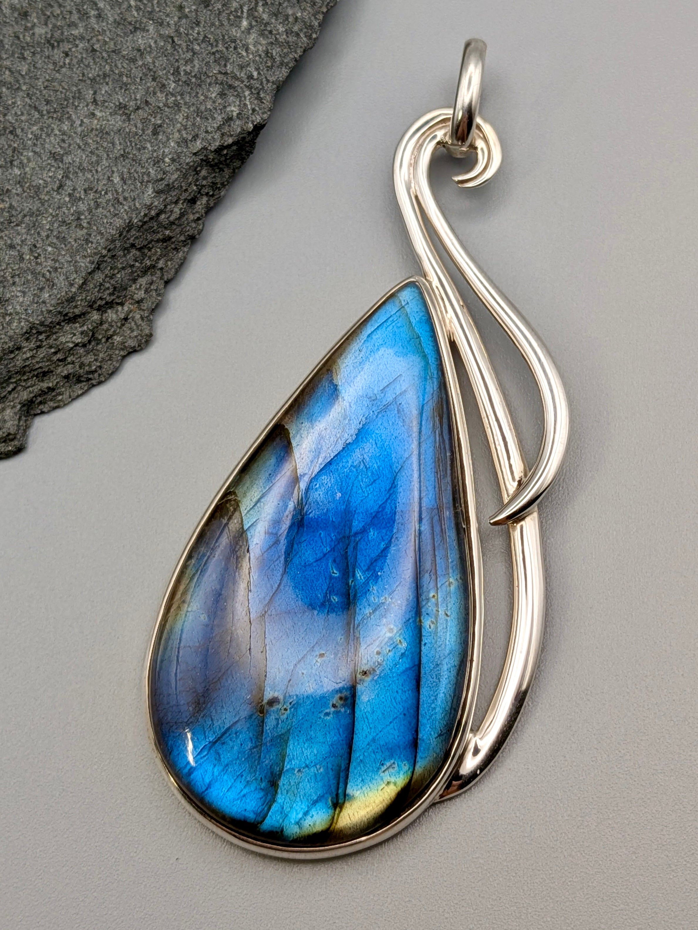 •LABRADORITE TEARDROP - FLOURISH• sterling silver pendant