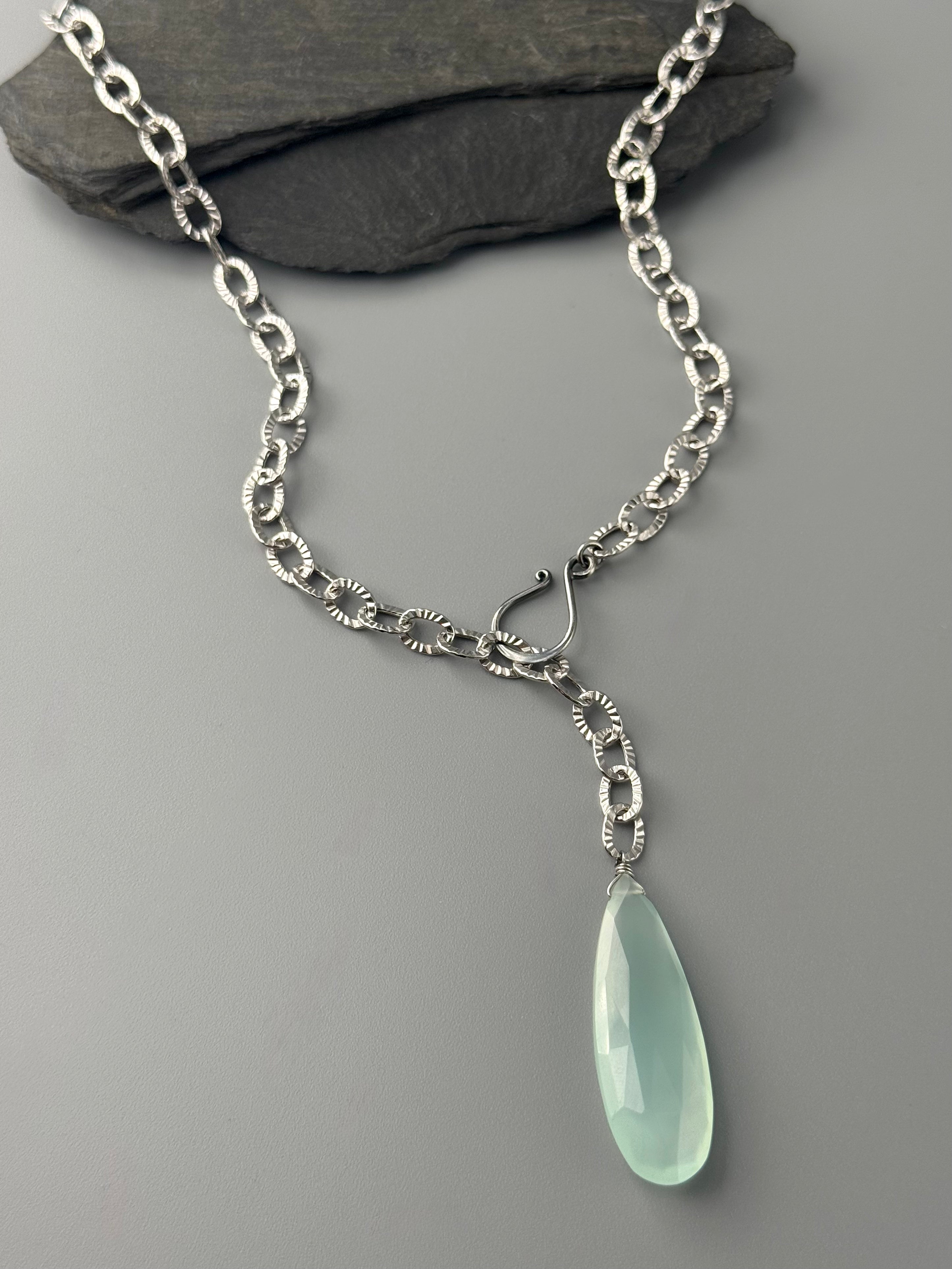 •LINKED• aqua chalcedony + silver necklace (ADJ to 19")