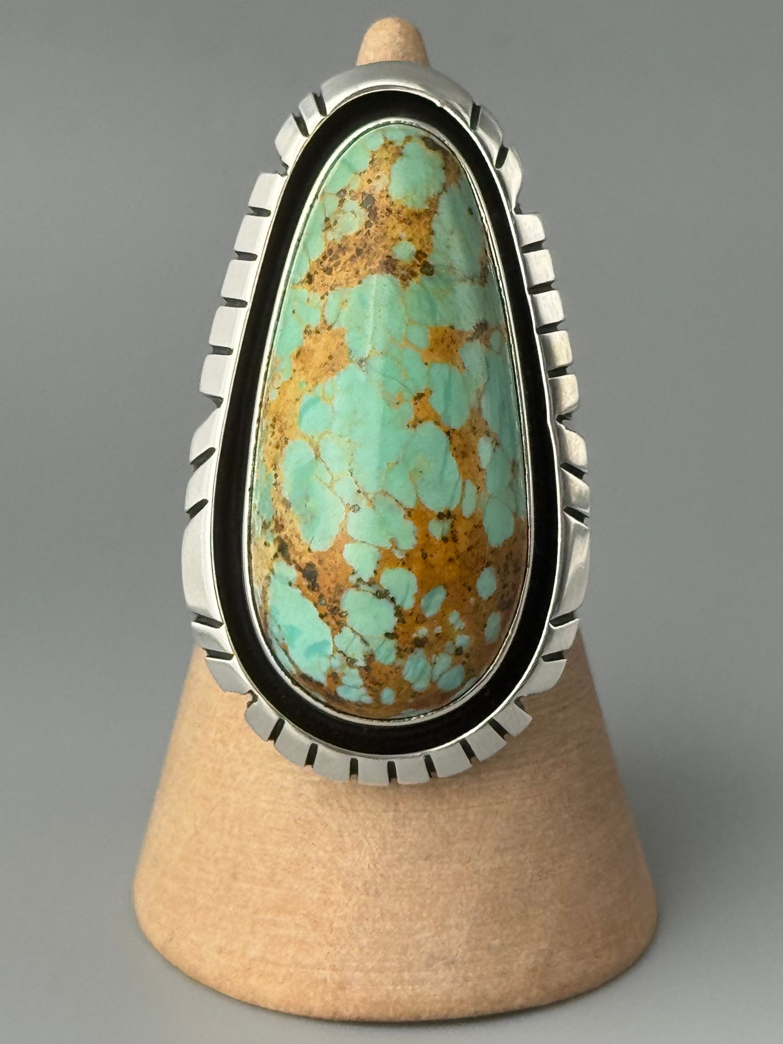 •KINGMAN TURQUOISE - ATSAH• Navajo silver ring (size 8.25)