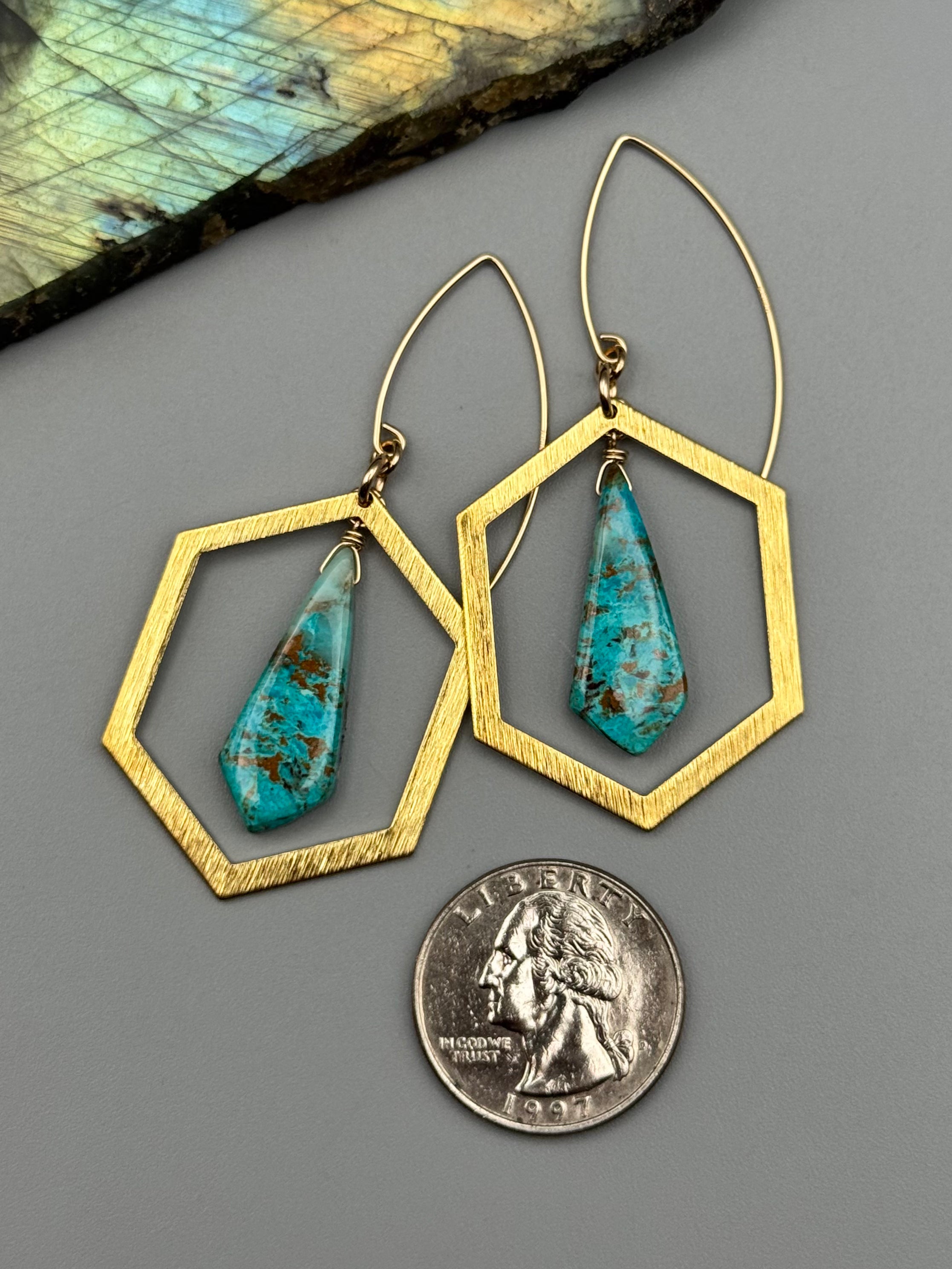 •HEXED• chrysocolla kite + gold earrings